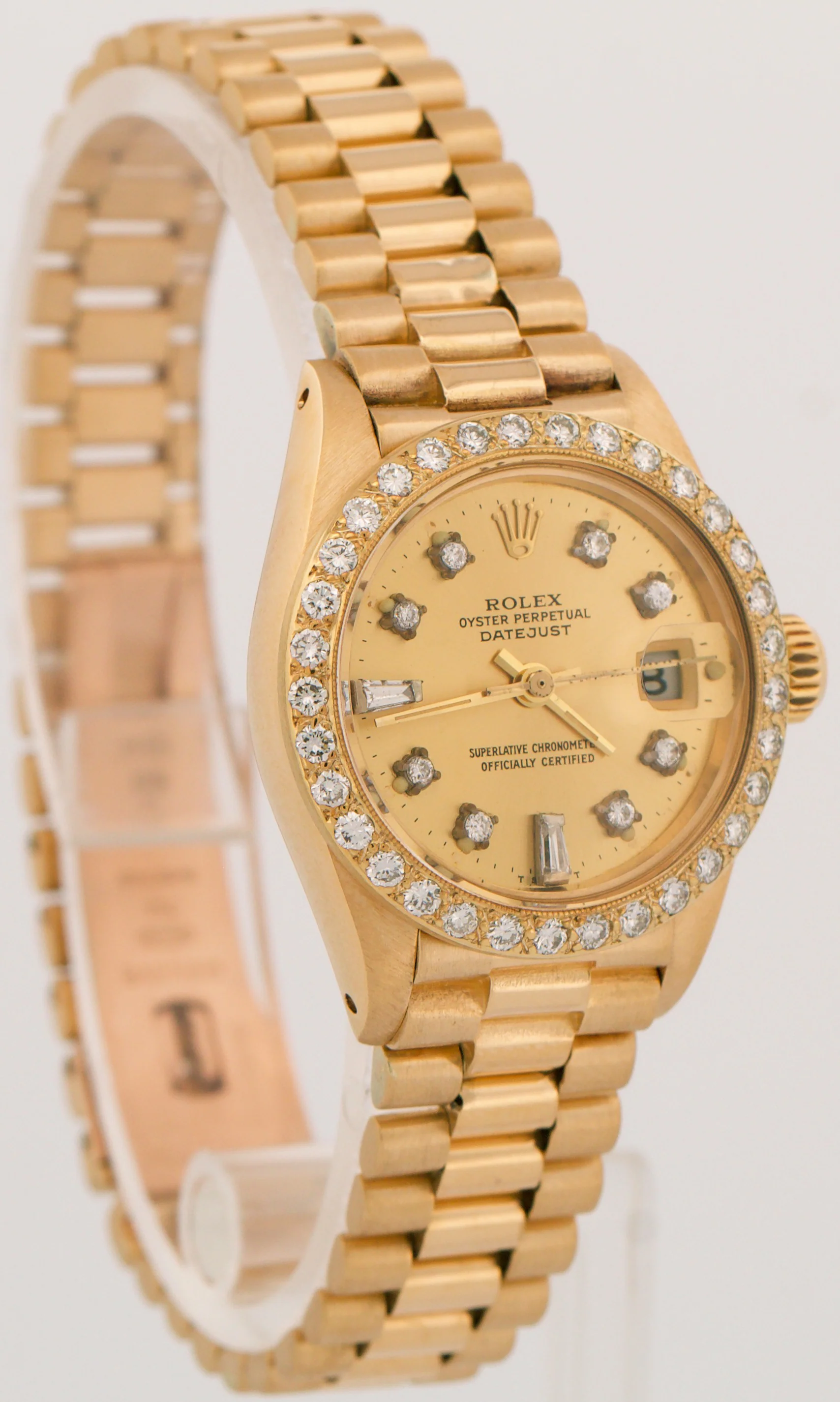 VINTAGE Ladies Rolex DateJust President CHAMPAGNE DIAMOND 26mm 18K Gold 6917 - Image 4