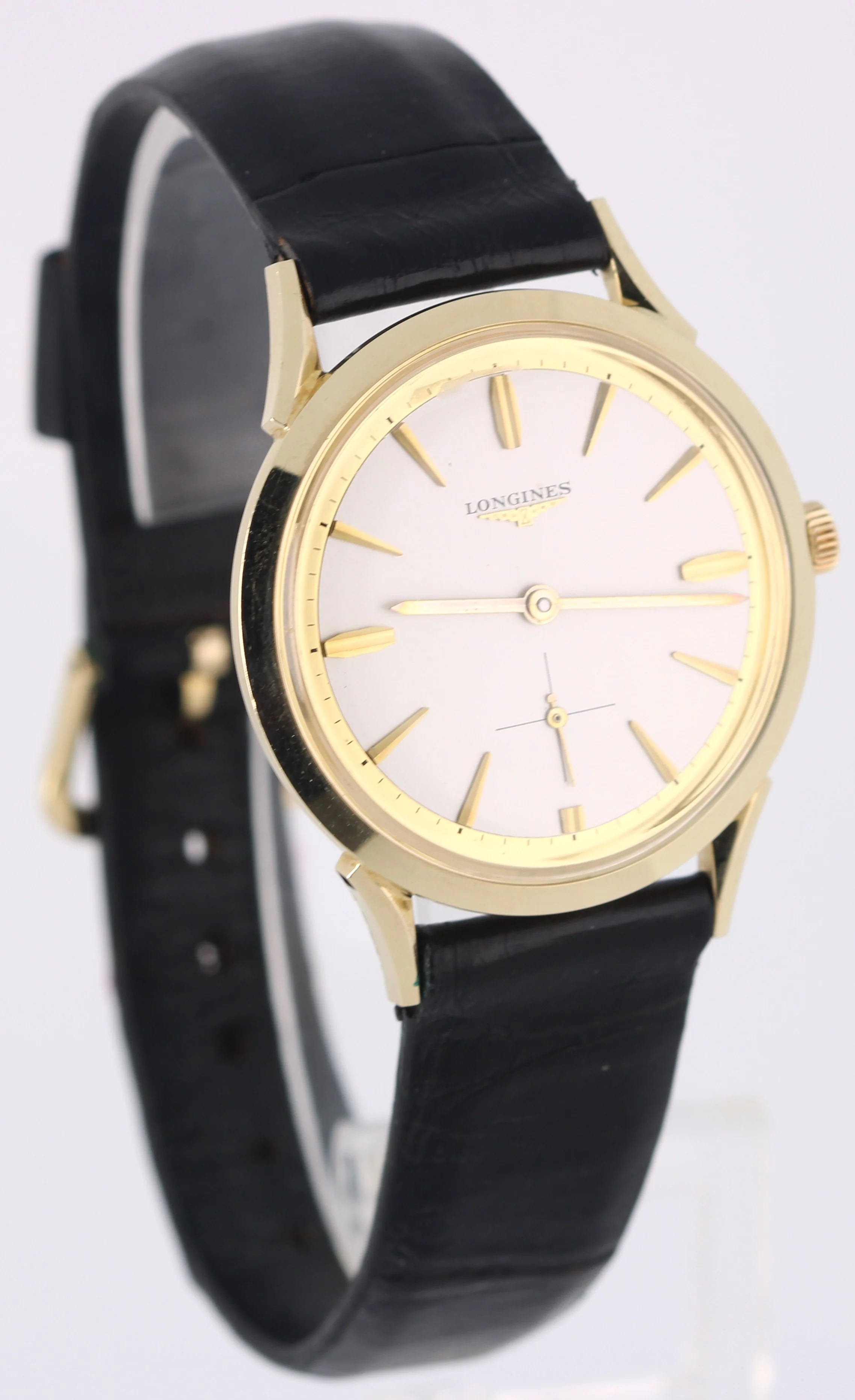 VINTAGE Longines Admiral 1200 14k Yellow Gold Silver 34mm Bubble Back Watch - Image 4