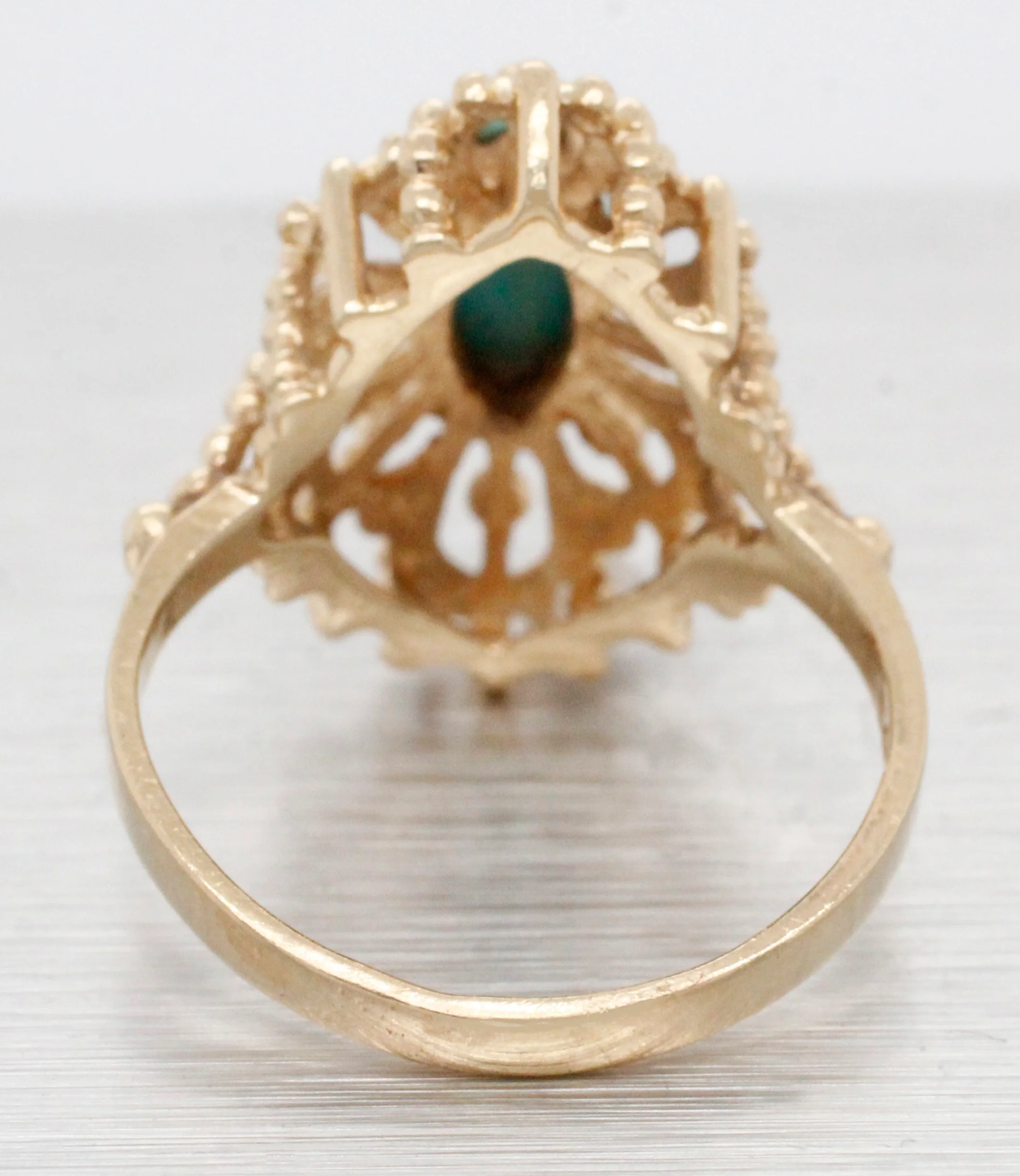 Vintage Marquise Cabochon Turquoise Cocktail Ring - 14k Yellow Gold - Size 5.75 - Image 5