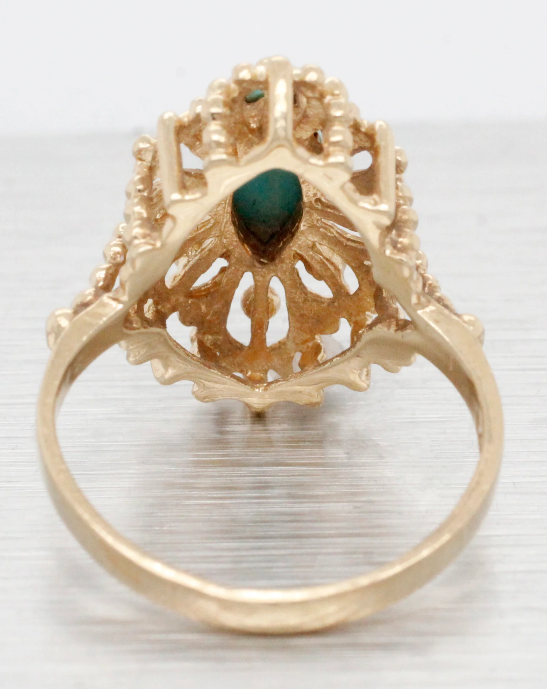 Vintage Marquise Cabochon Turquoise Cocktail Ring - 14k Yellow Gold - Size 5.75 - Image 6