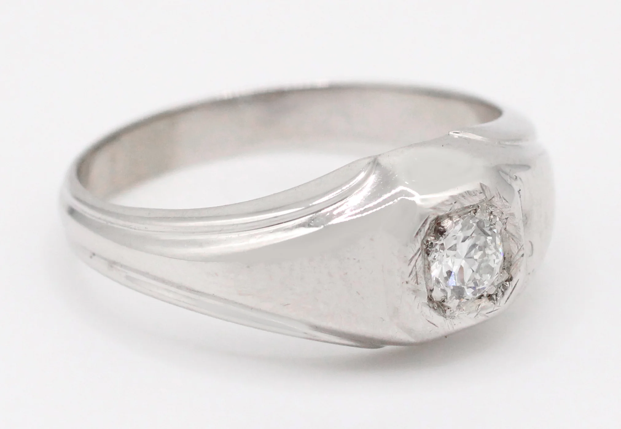 Vintage Men's 0.20ct Solitaire Diamond Band Ring - 14k White Gold Size - 9 3/4 - Image 4