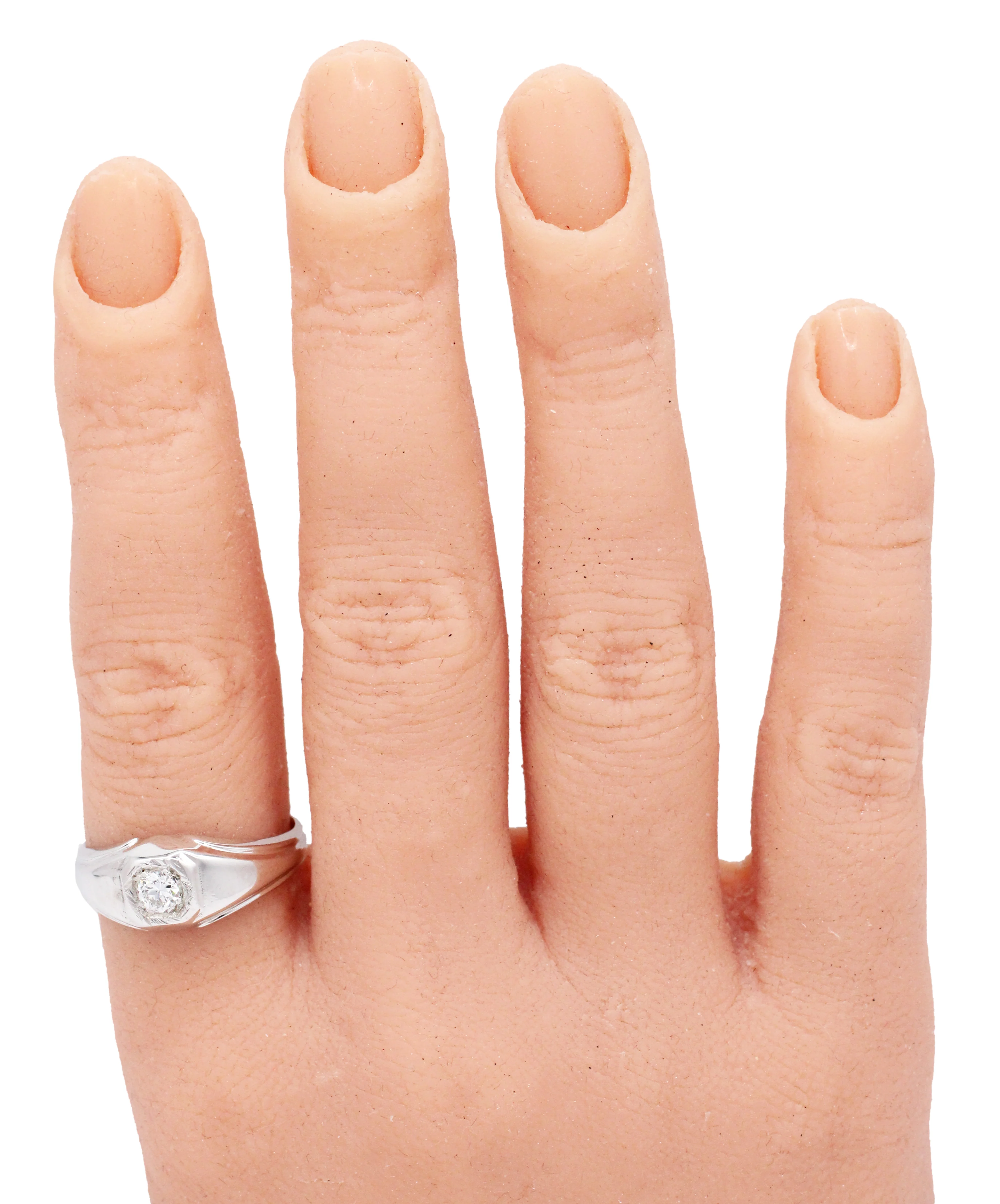 Vintage Men's 0.20ct Solitaire Diamond Band Ring - 14k White Gold Size - 9 3/4 - Image 7