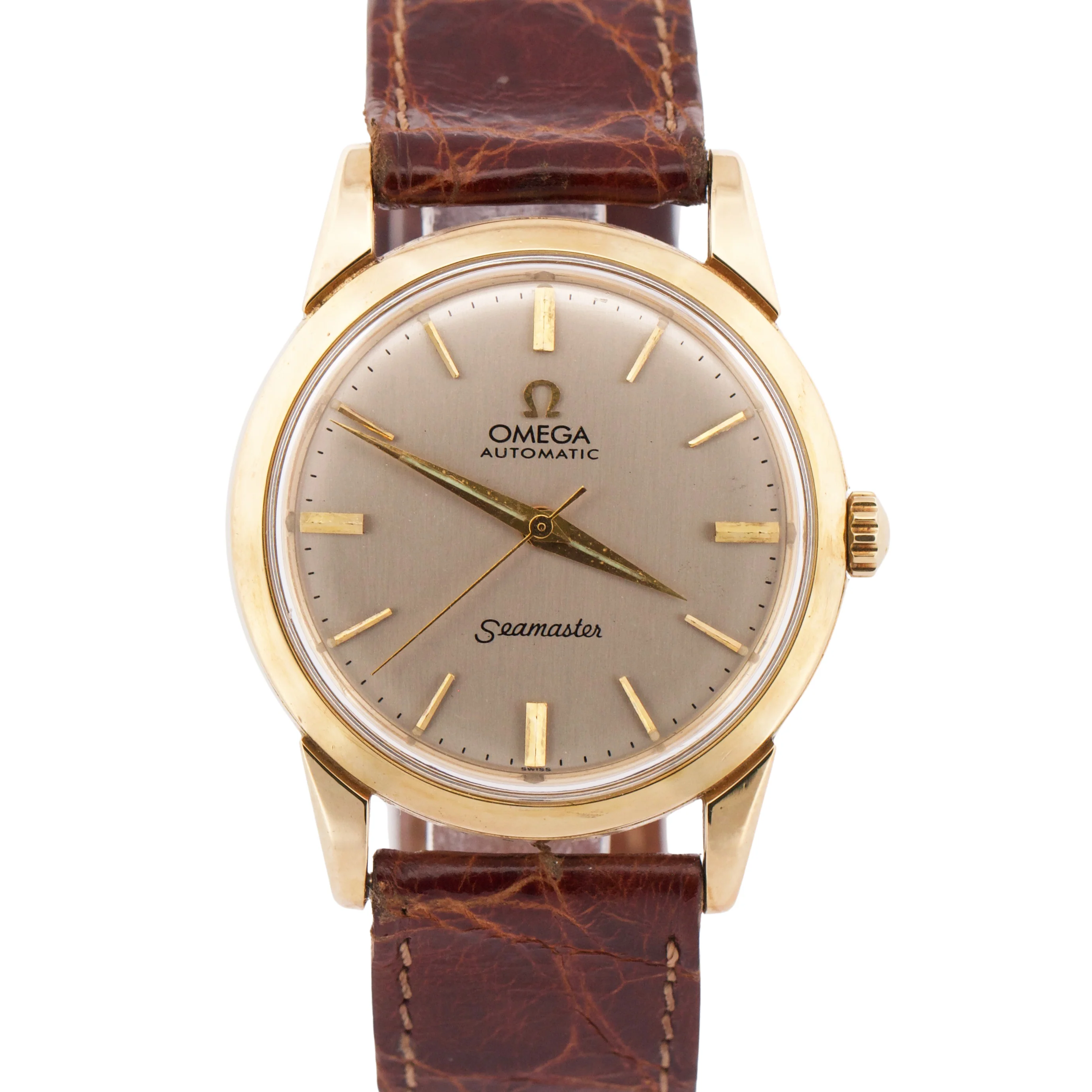 VINTAGE Omega Seamaster 14K Yellow Gold Leather Automatic 34mm 914704-61 Watch