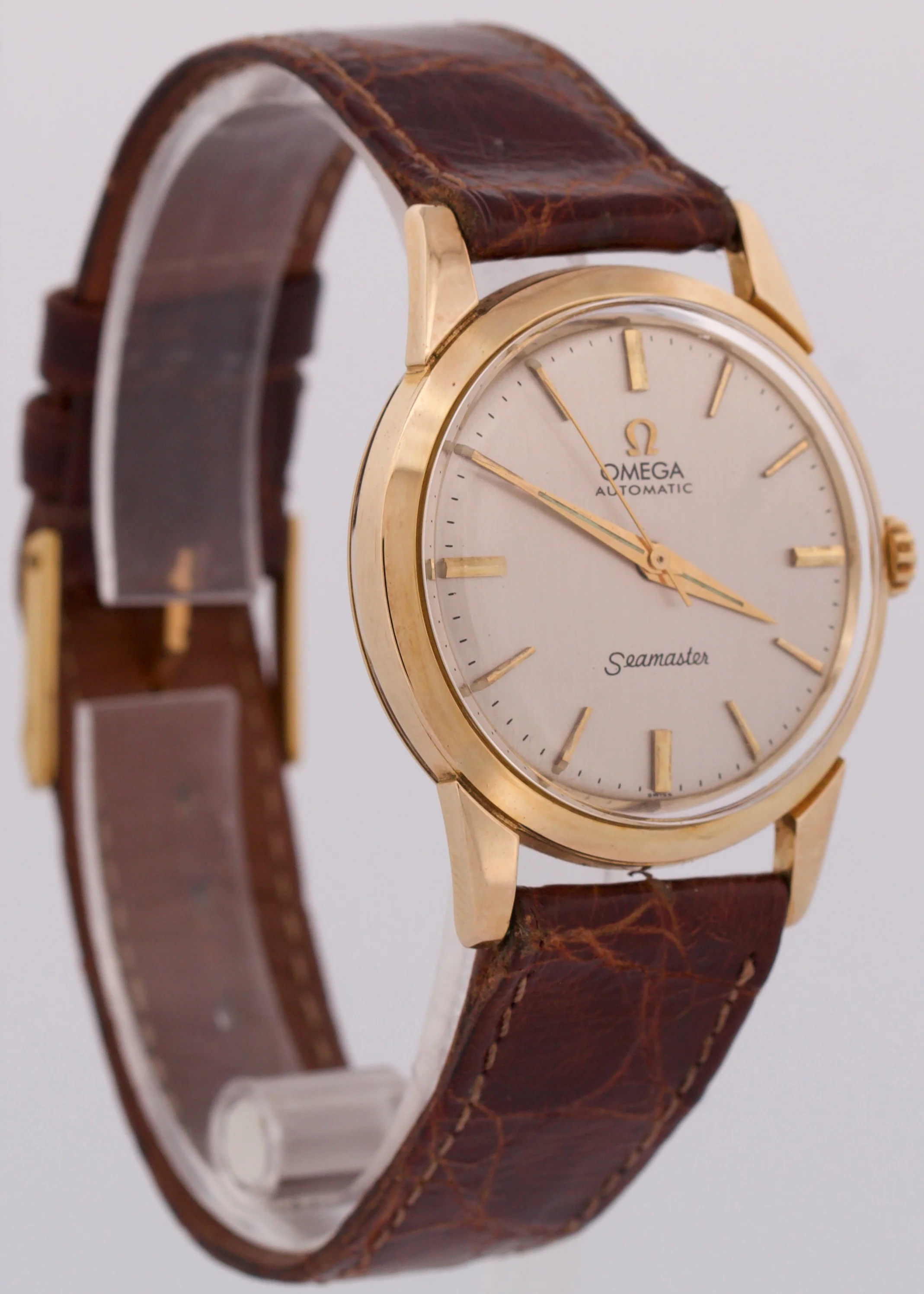 VINTAGE Omega Seamaster 14K Yellow Gold Leather Automatic 34mm 914704-61 Watch - Image 4
