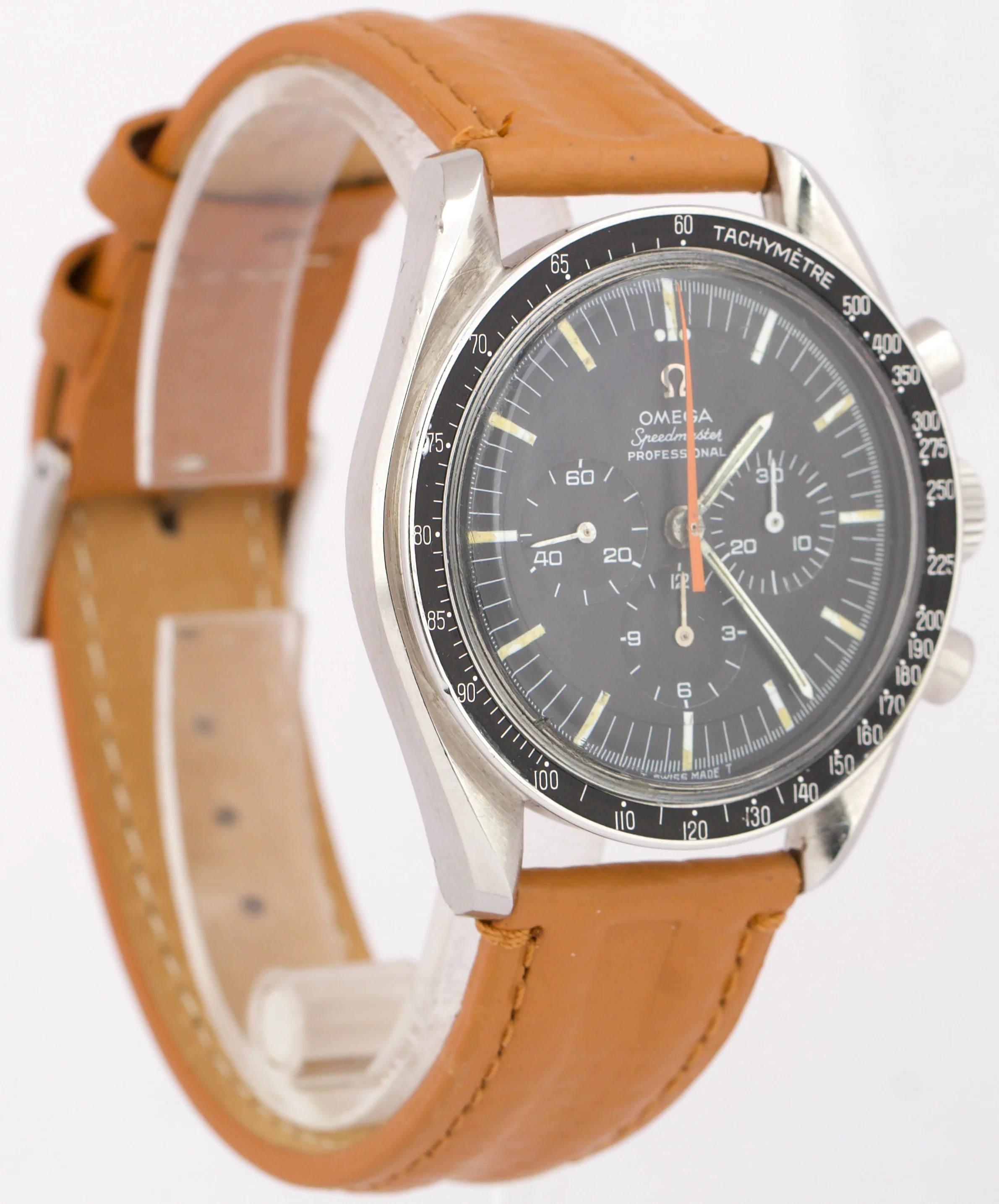 VINTAGE Omega Speedmaster ORANGE HAND Manual Black Leather 42mm Steel 145.012-67 - Image 4