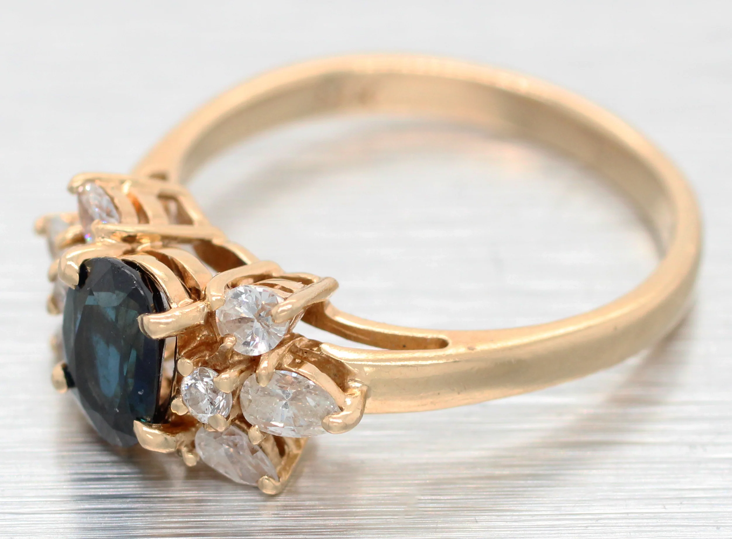 Vintage Oval Cut Blue Sapphire & Diamond Band Ring - 14k Yellow Gold - Image 2