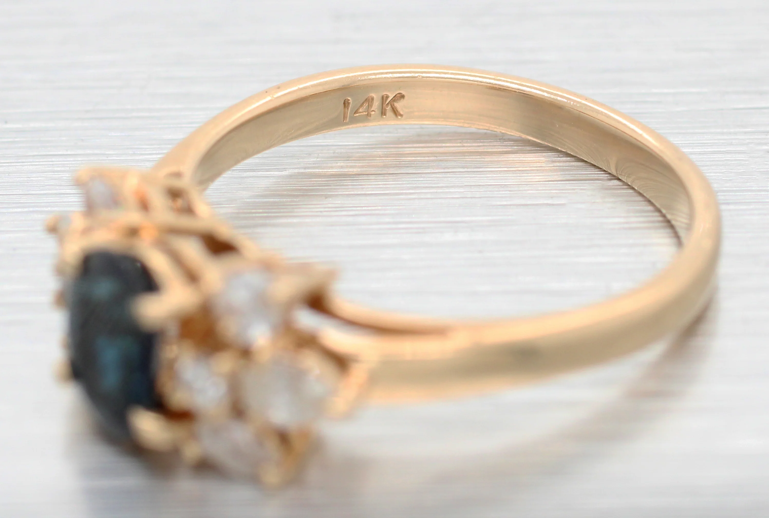 Vintage Oval Cut Blue Sapphire & Diamond Band Ring - 14k Yellow Gold - Image 3