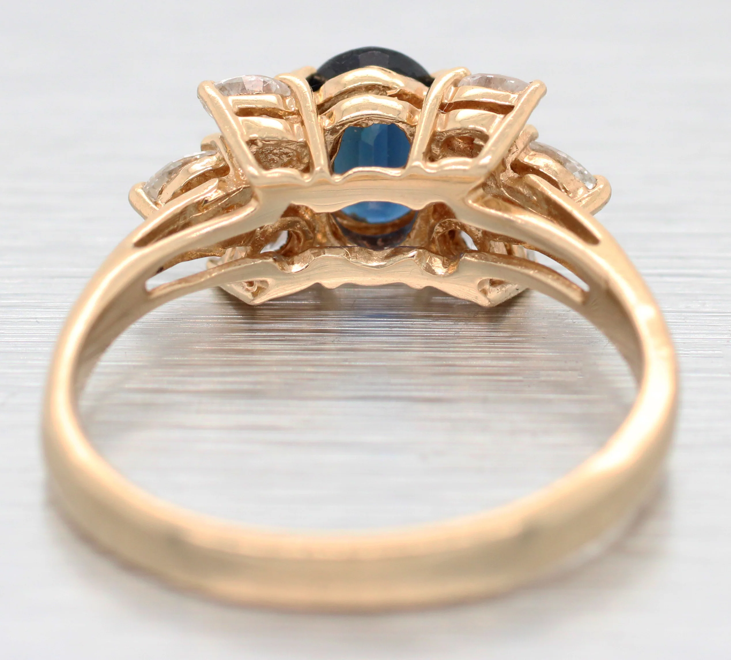 Vintage Oval Cut Blue Sapphire & Diamond Band Ring - 14k Yellow Gold - Image 6