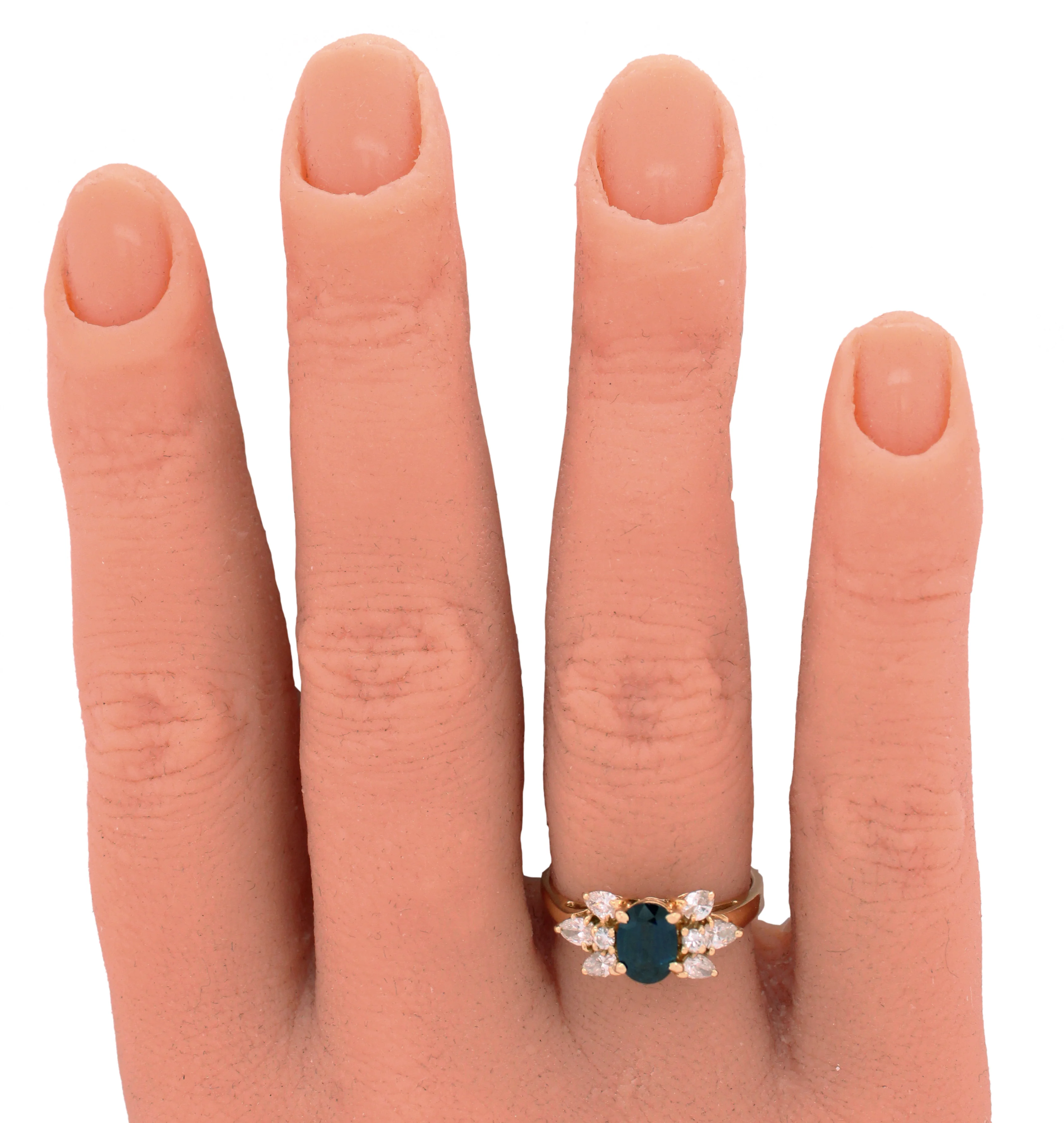 Vintage Oval Cut Blue Sapphire & Diamond Band Ring - 14k Yellow Gold - Image 8