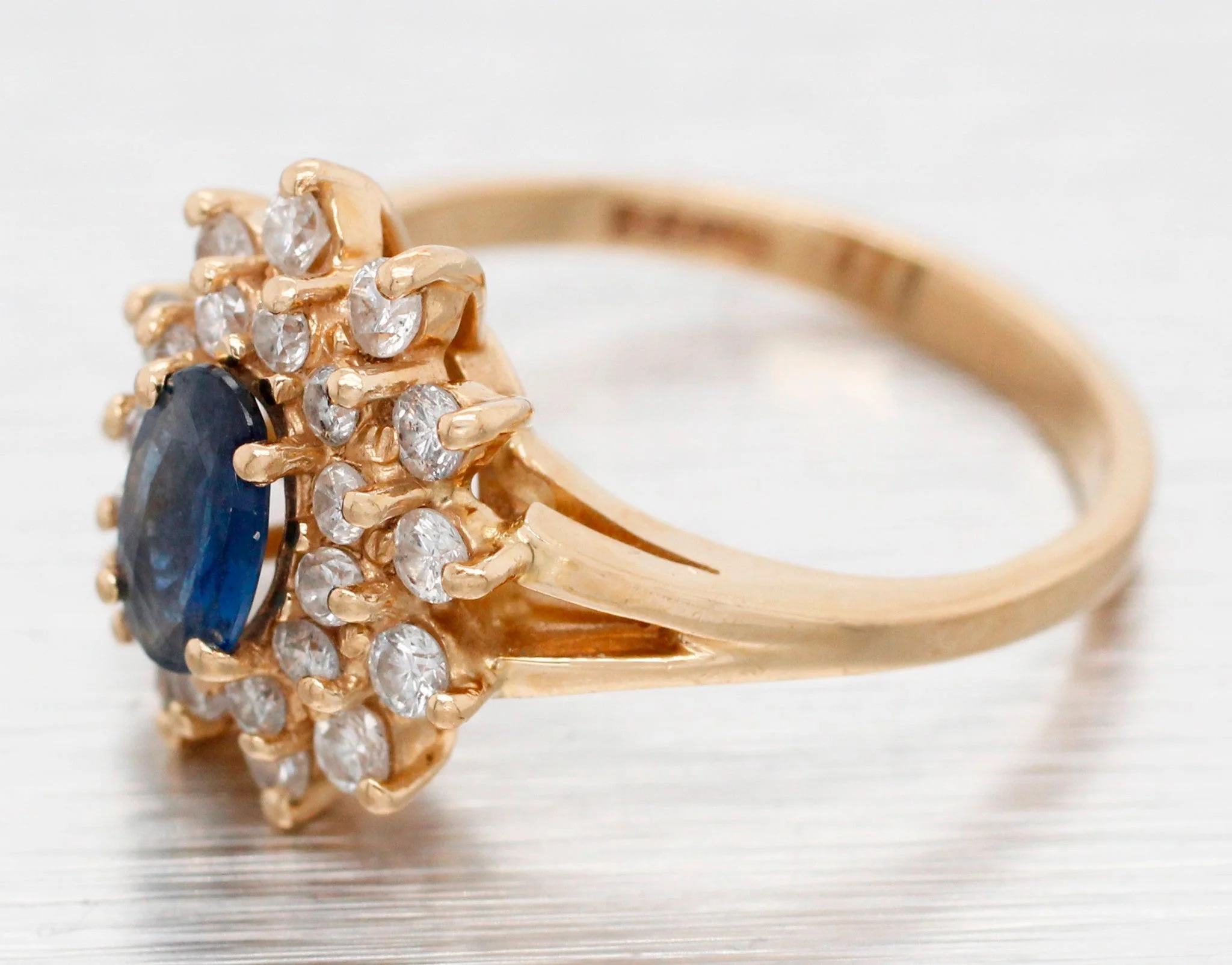 Vintage Oval Sapphire & 0.25ctw Diamond Halo Cocktail Ring - 14k Yellow Gold - Image 2