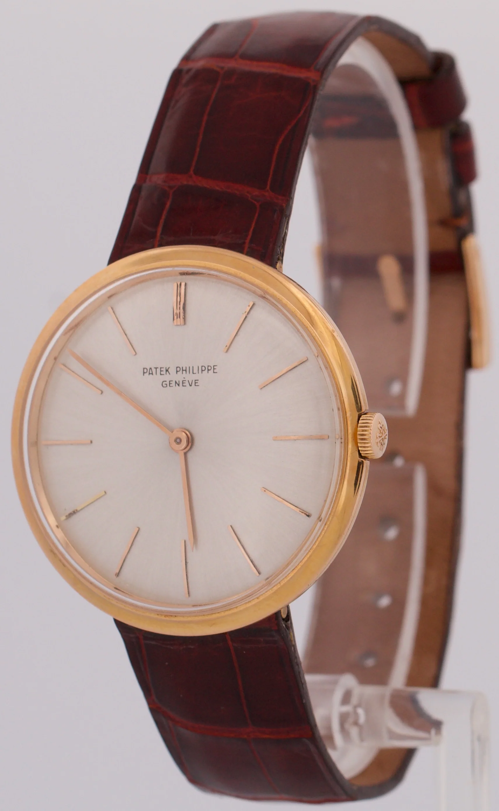 VINTAGE Patek Philippe Calatrava 35mm SILVER Manual 18K Rose Gold Leather 2591 - Image 3