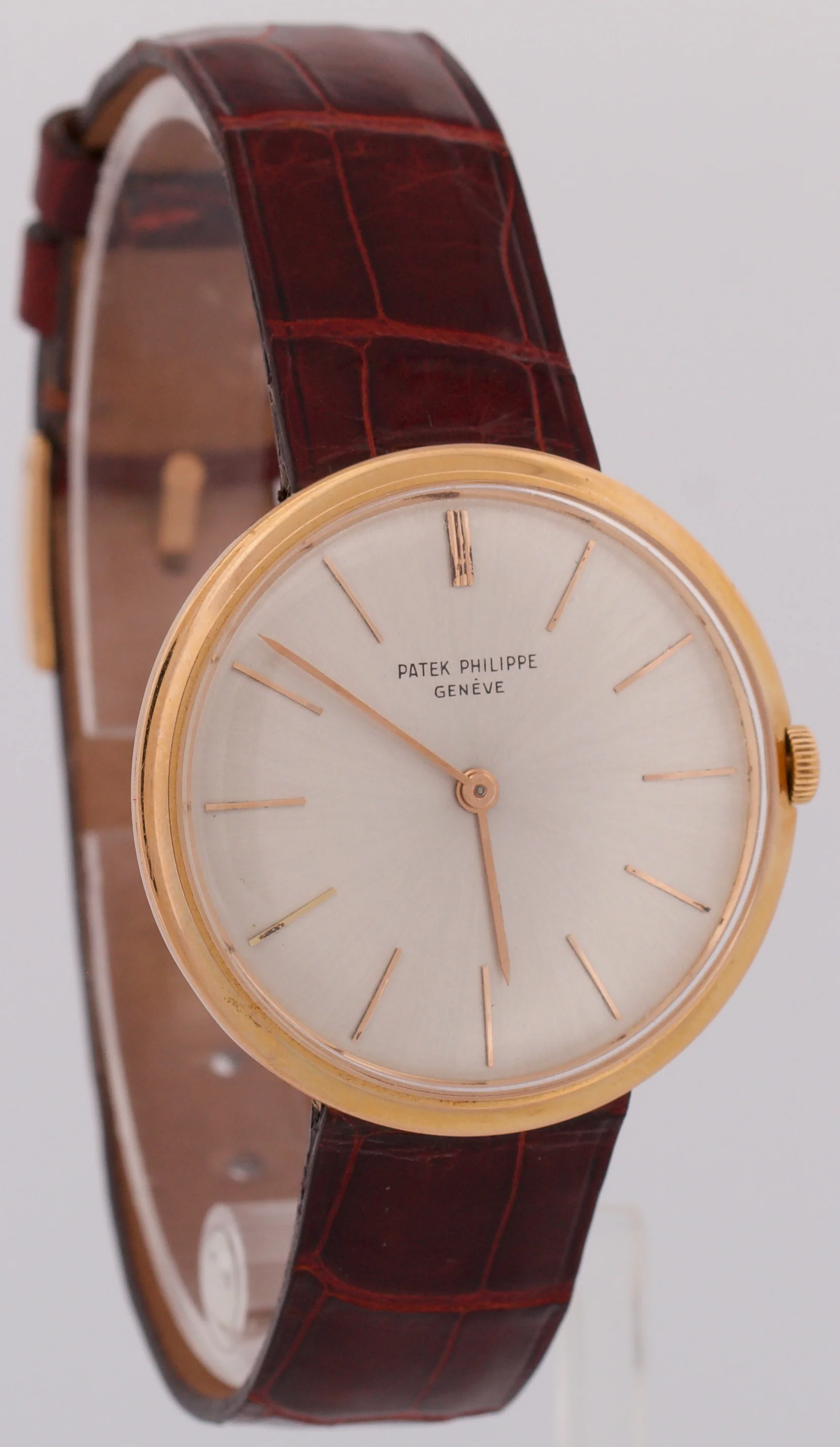 VINTAGE Patek Philippe Calatrava 35mm SILVER Manual 18K Rose Gold Leather 2591 - Image 4
