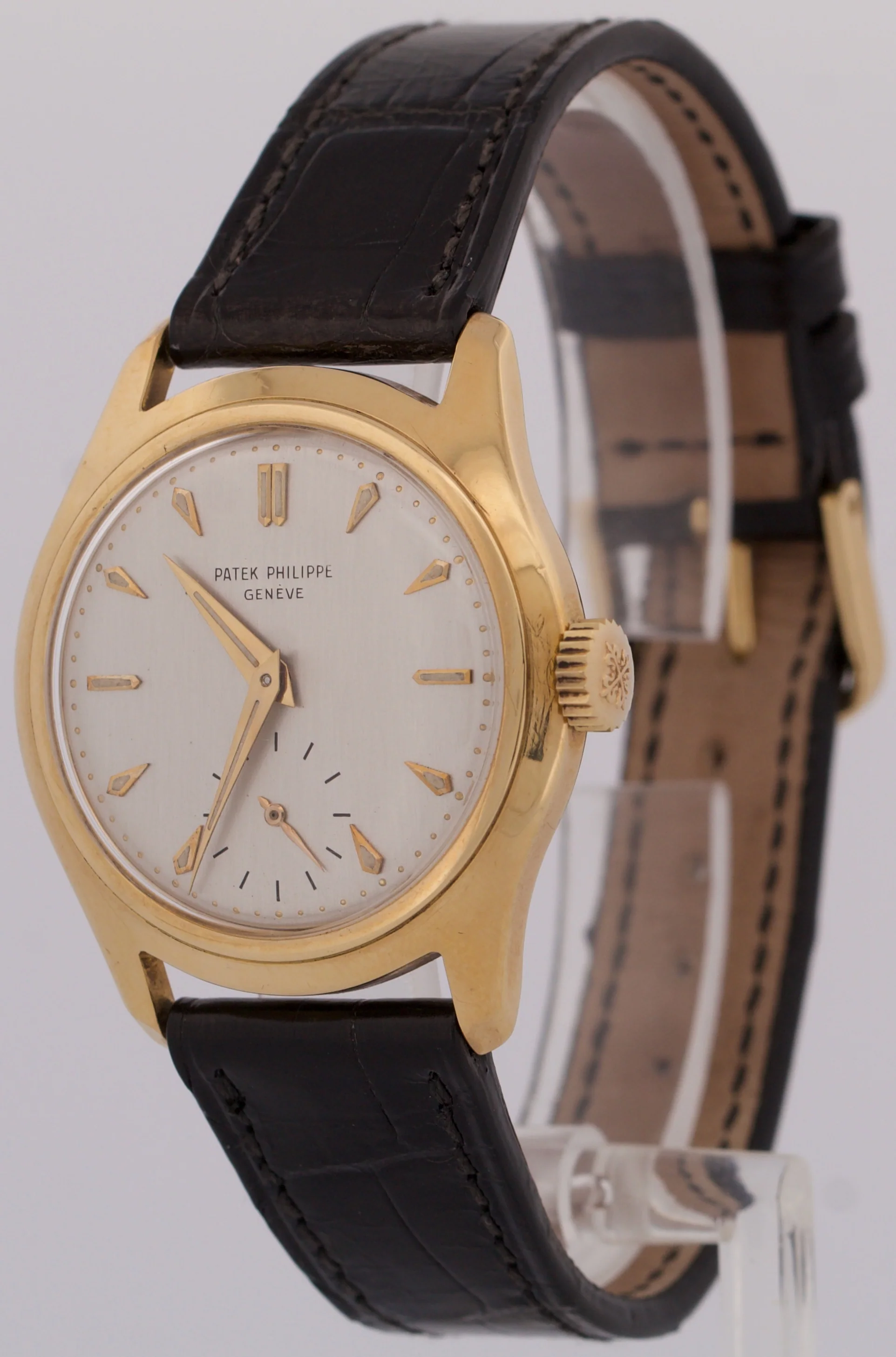 VINTAGE Patek Philippe Calatrava 35mm SILVER Manual 18K Yellow Gold Leather 2532 - Image 3