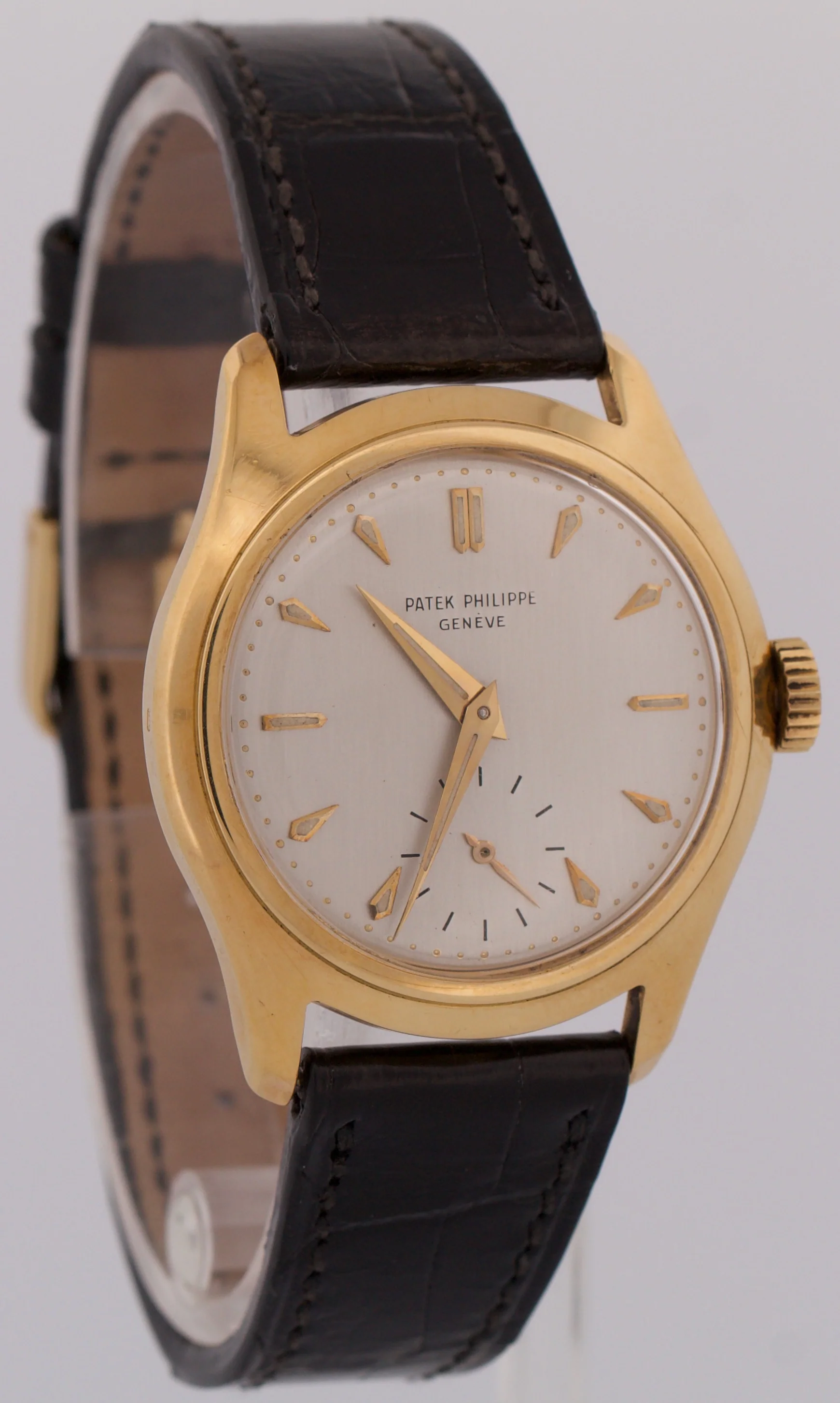 VINTAGE Patek Philippe Calatrava 35mm SILVER Manual 18K Yellow Gold Leather 2532 - Image 4
