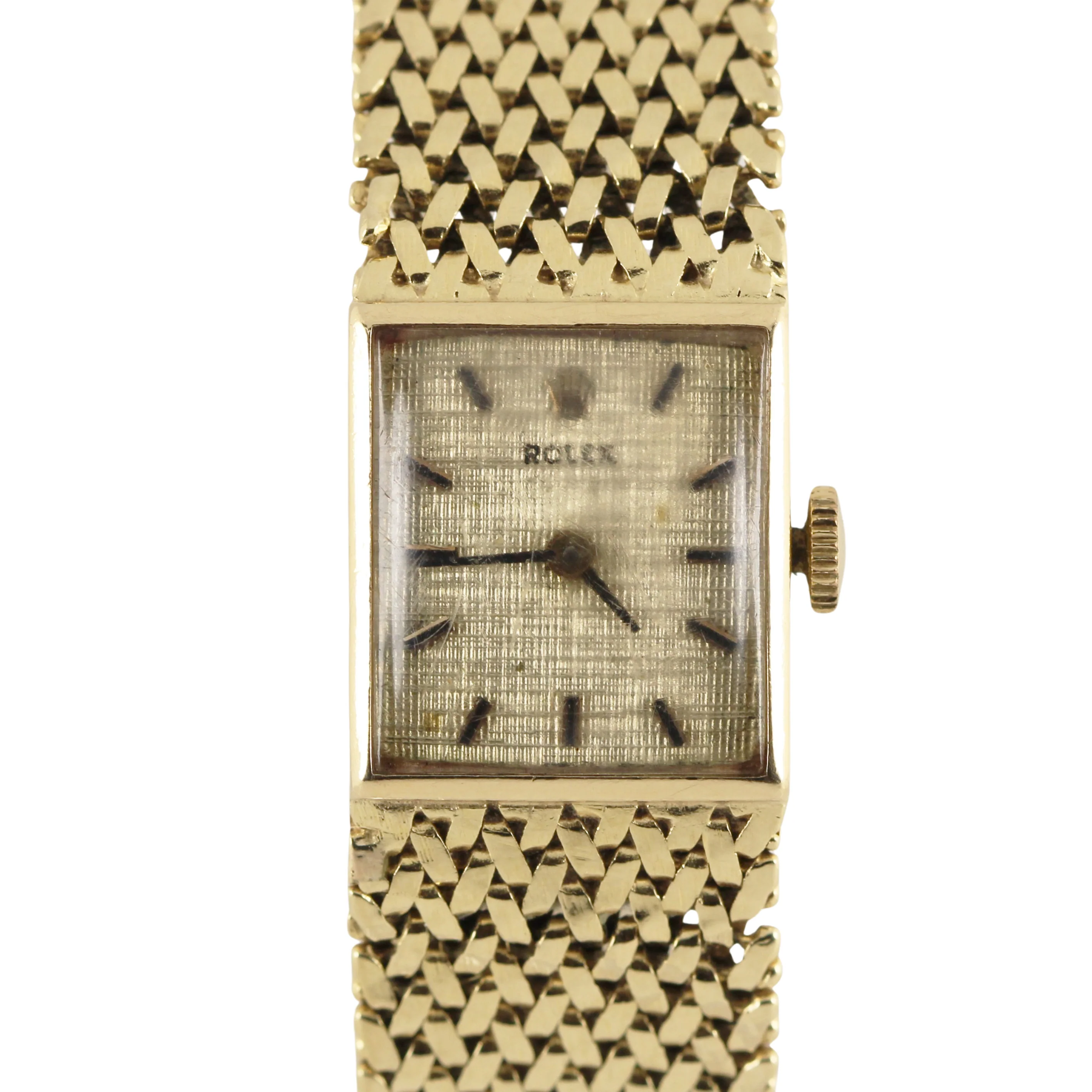 VINTAGE Rolex Cocktail Dress 14k Yellow Gold 30gr Textured Linen 15mmx17mm Watch