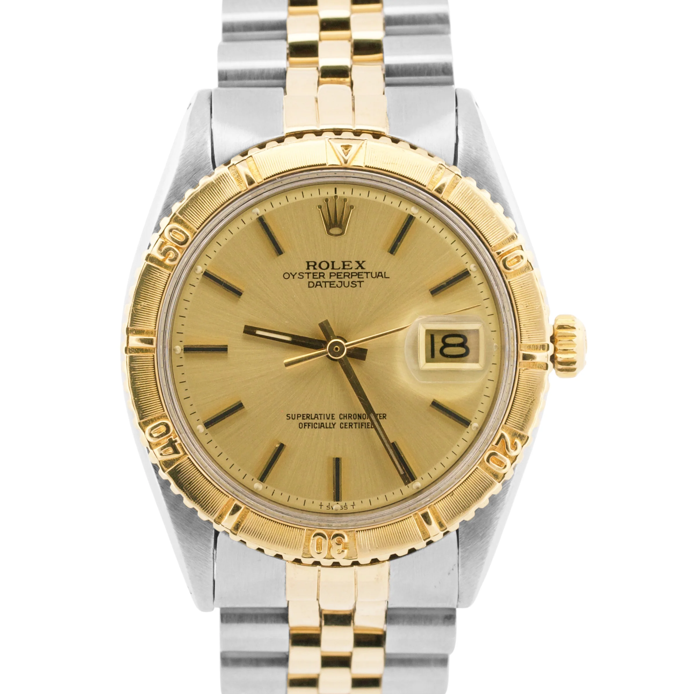 VINTAGE Rolex DateJust 36mm CHAMPAGNE Turn-O-Graph JUBILEE Steel 18K Gold 1625