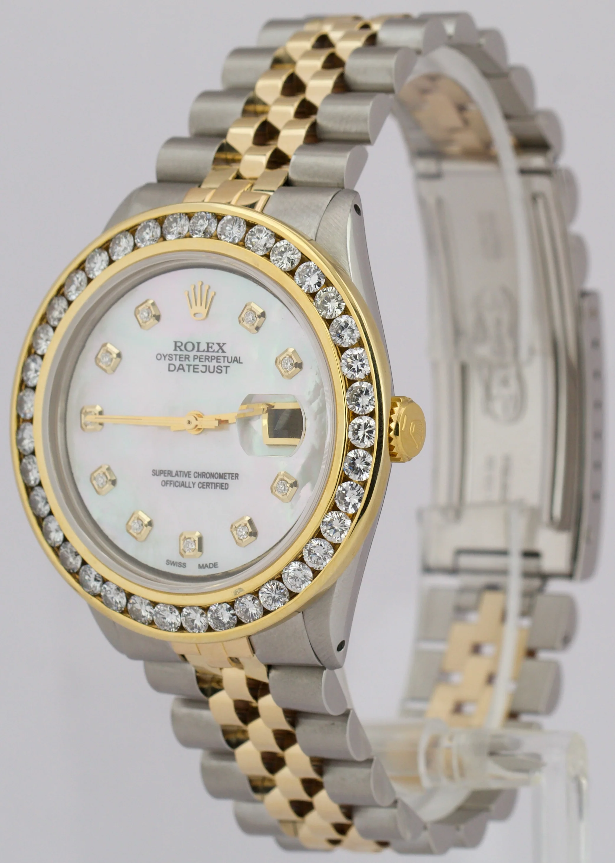 VINTAGE Rolex DateJust 36mm MOP DIAMOND 18K Gold Stainless Steel JUBILEE 1601 - Image 3