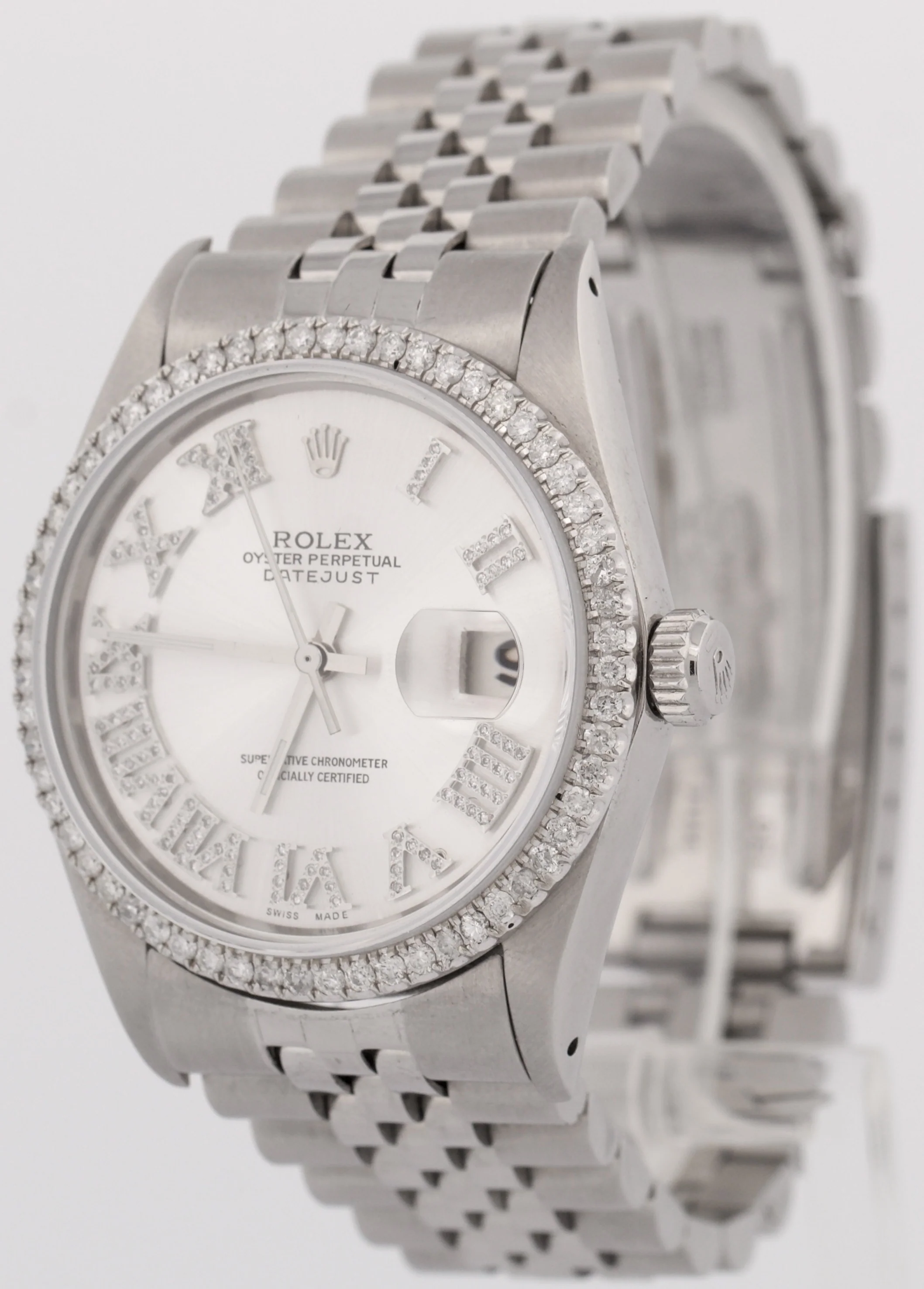 VINTAGE Rolex DateJust 36mm SILVER DIAMOND ROMAN Stainless Steel JUBILEE 16013 - Image 3