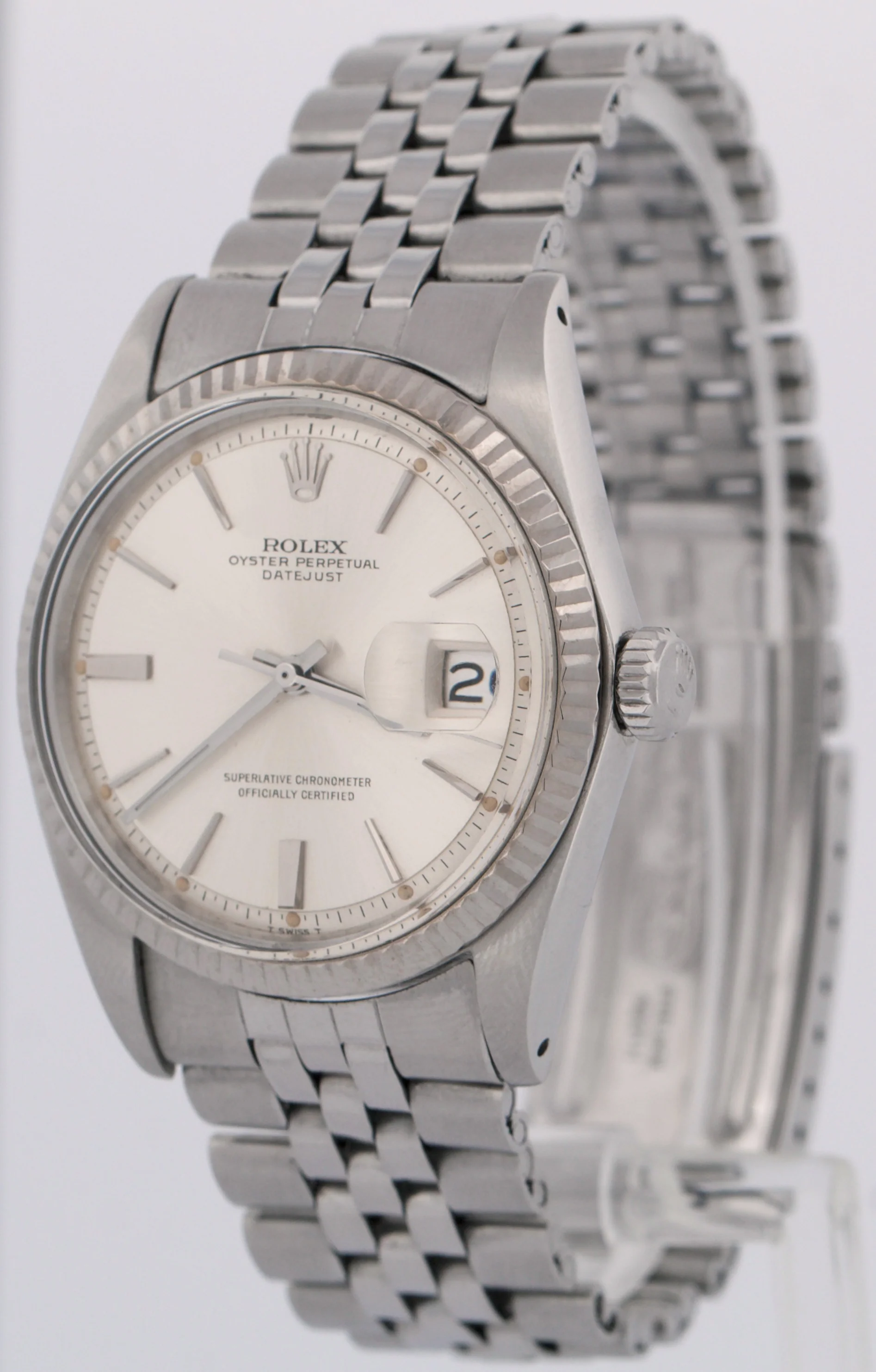 VINTAGE Rolex DateJust 36mm SILVER Stainess Steel 18K Gold Fluted JUBILEE 1601 - Image 3