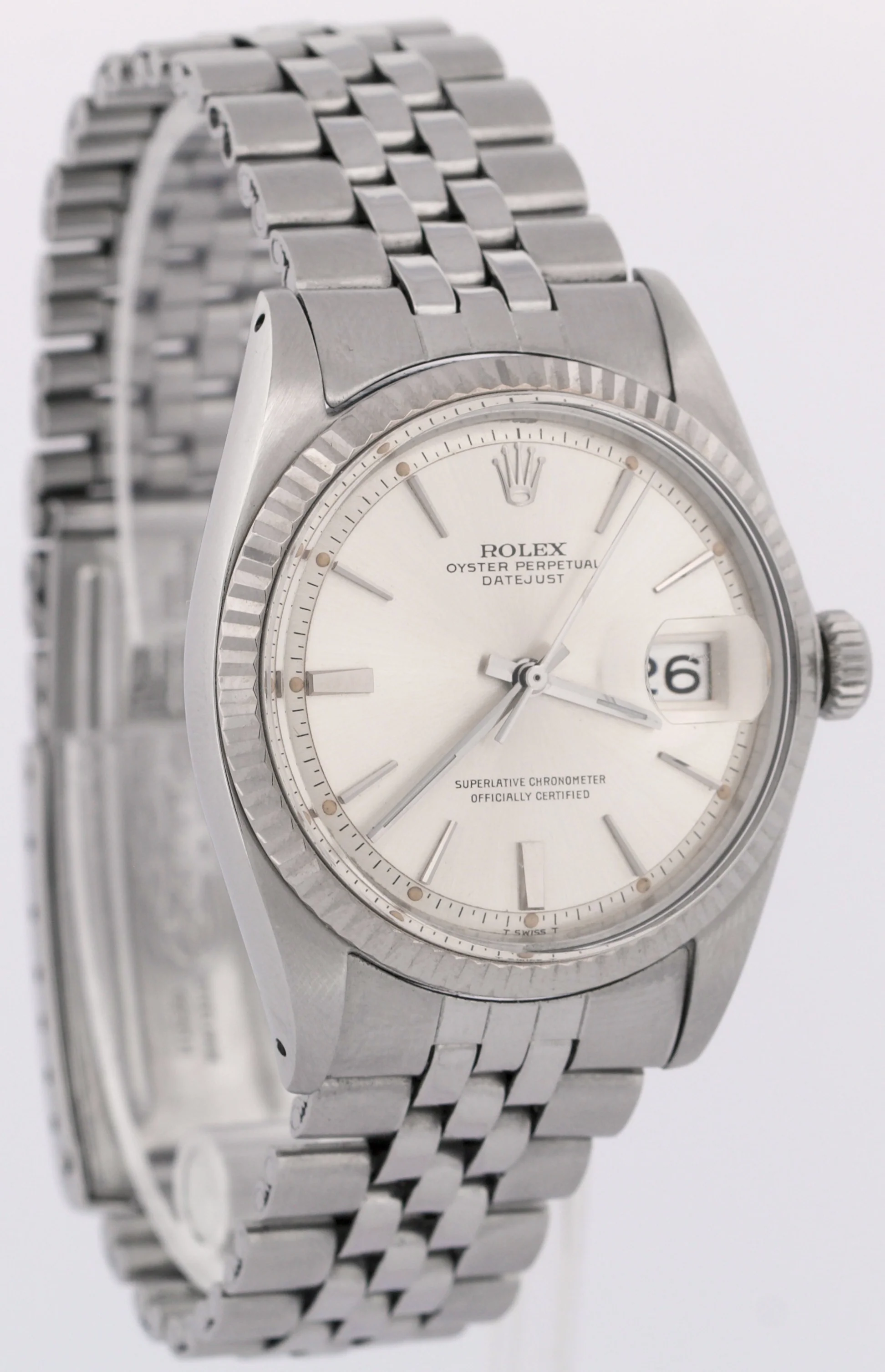 VINTAGE Rolex DateJust 36mm SILVER Stainess Steel 18K Gold Fluted JUBILEE 1601 - Image 4