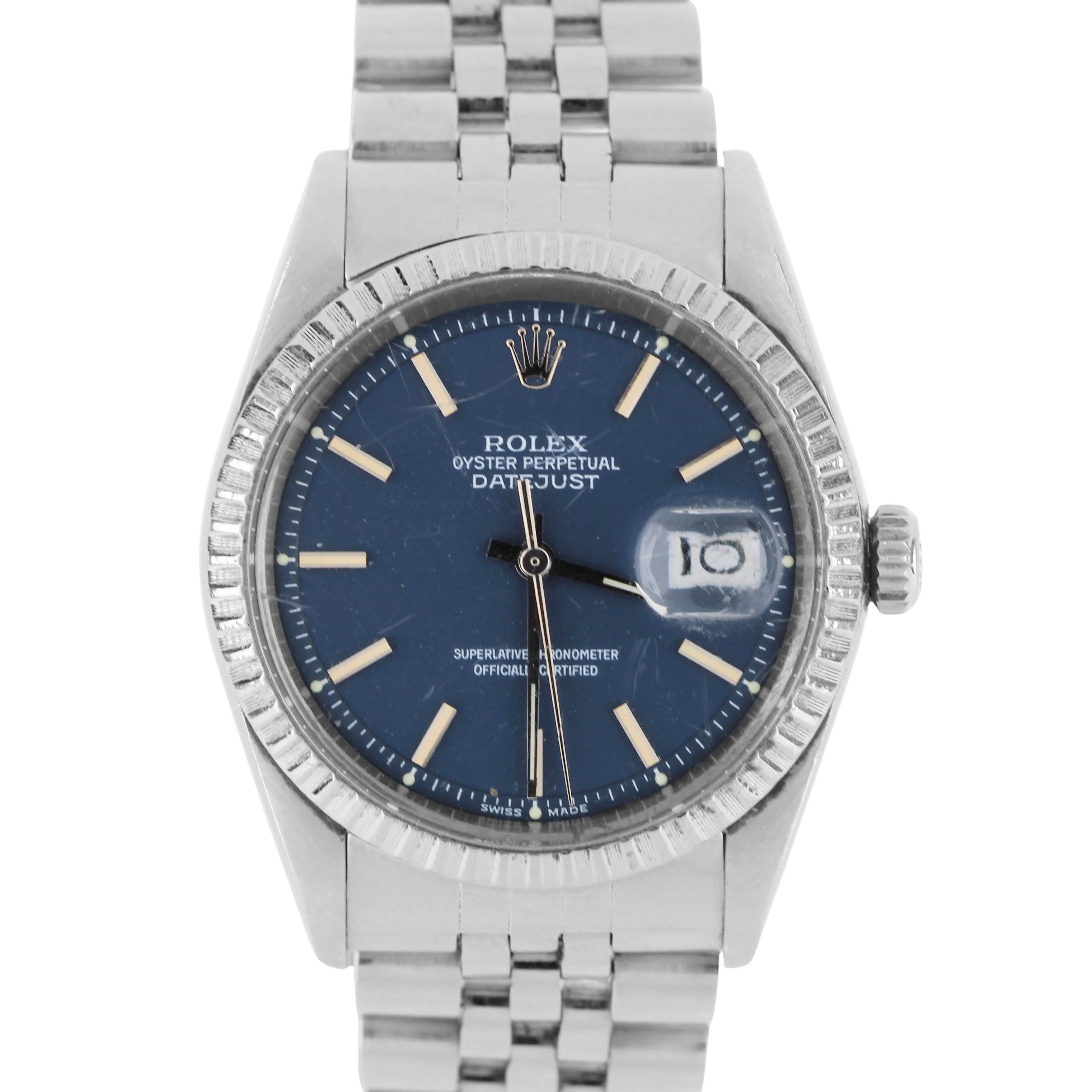 VINTAGE Rolex Datejust Stainless Steel Blue Pie Pan 36mm 1600 Jubilee Watch