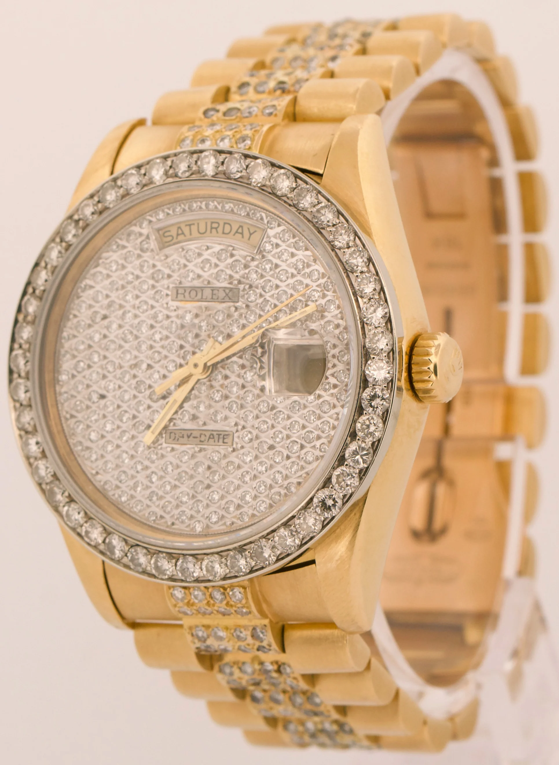VINTAGE Rolex Day-Date President 36mm DIAMOND PAVE 18K Yellow Gold Watch 18038 - Image 3