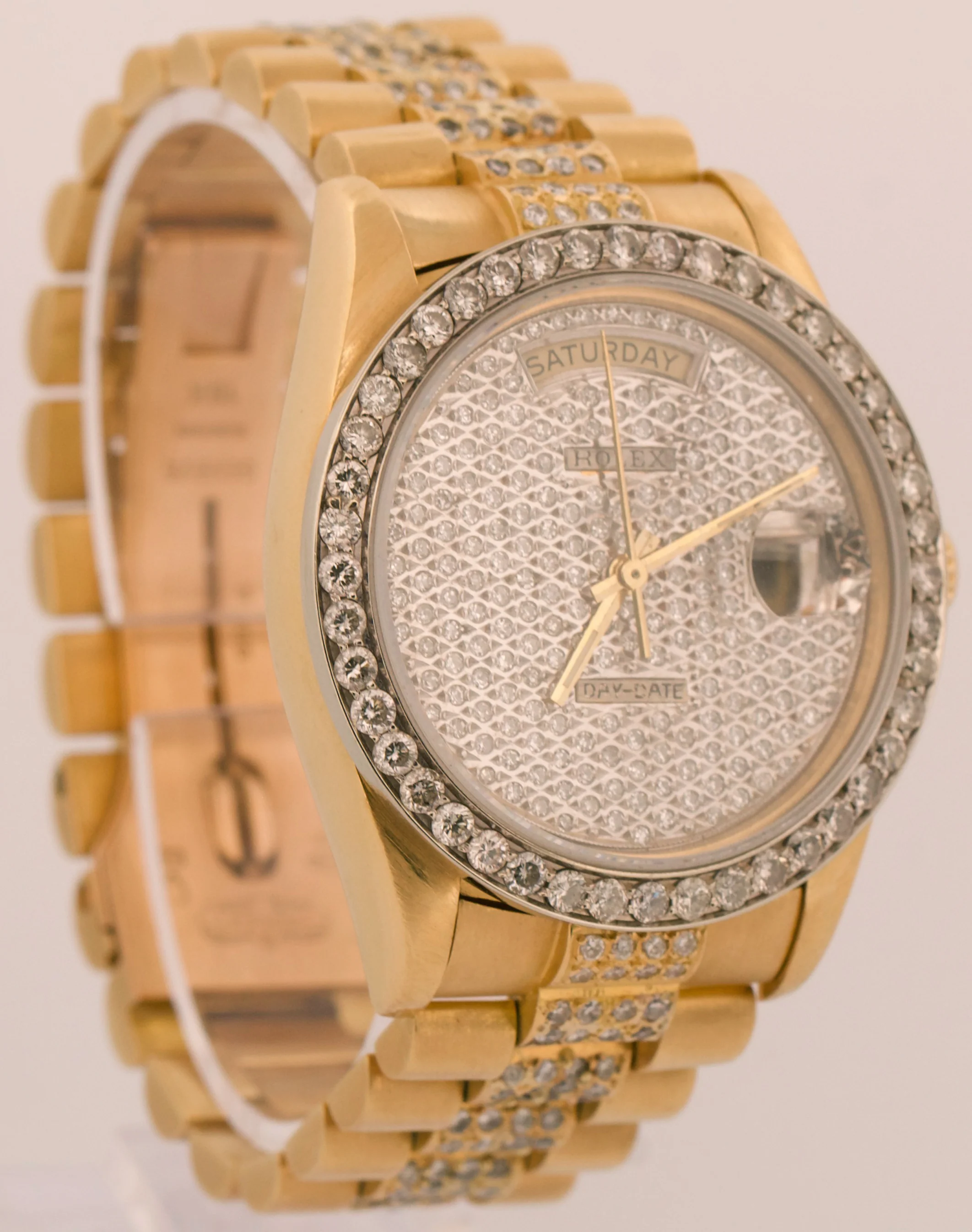 VINTAGE Rolex Day-Date President 36mm DIAMOND PAVE 18K Yellow Gold Watch 18038 - Image 4