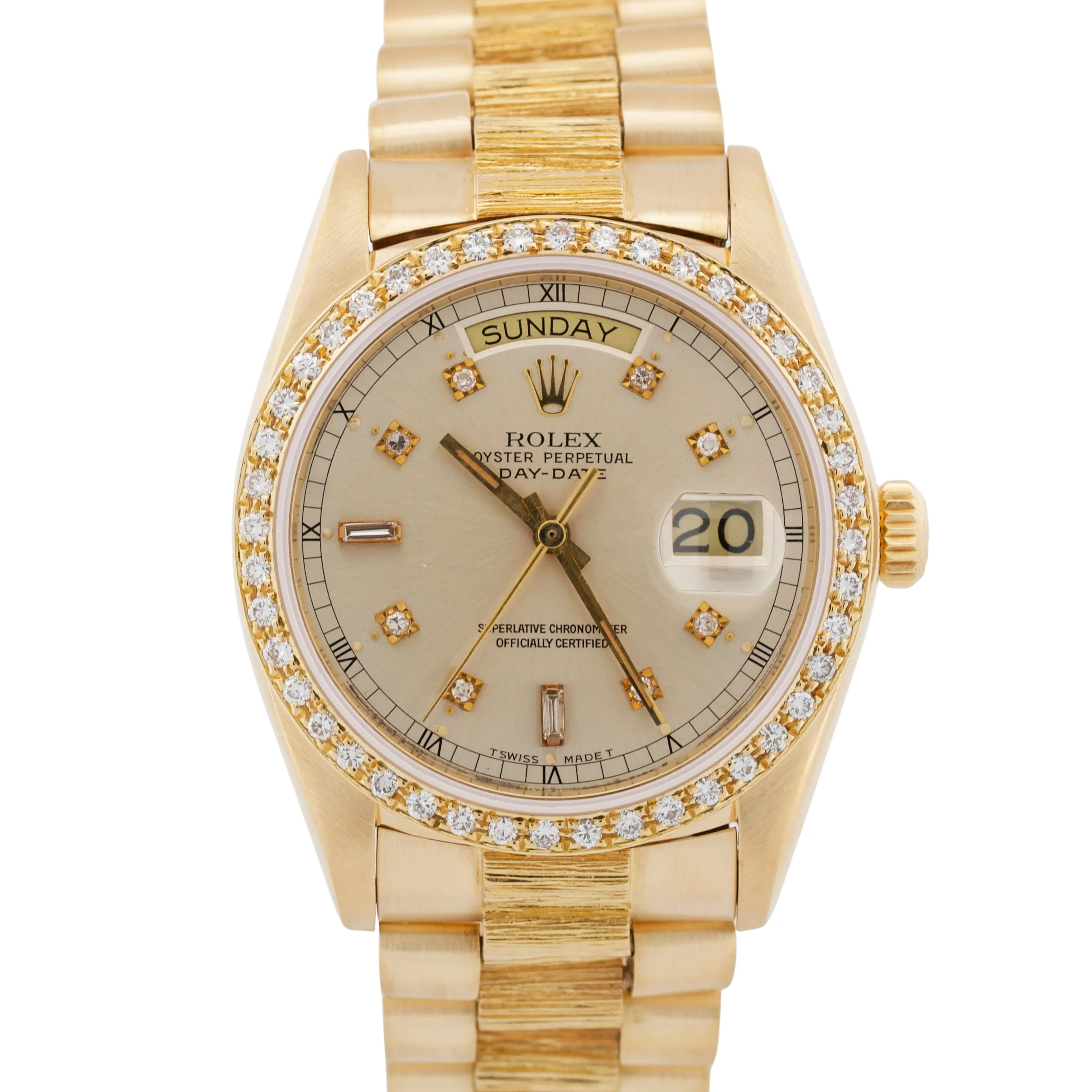 VINTAGE Rolex Day-Date President SILVER DIAMOND BARK 36mm 18K Yellow Gold 18038