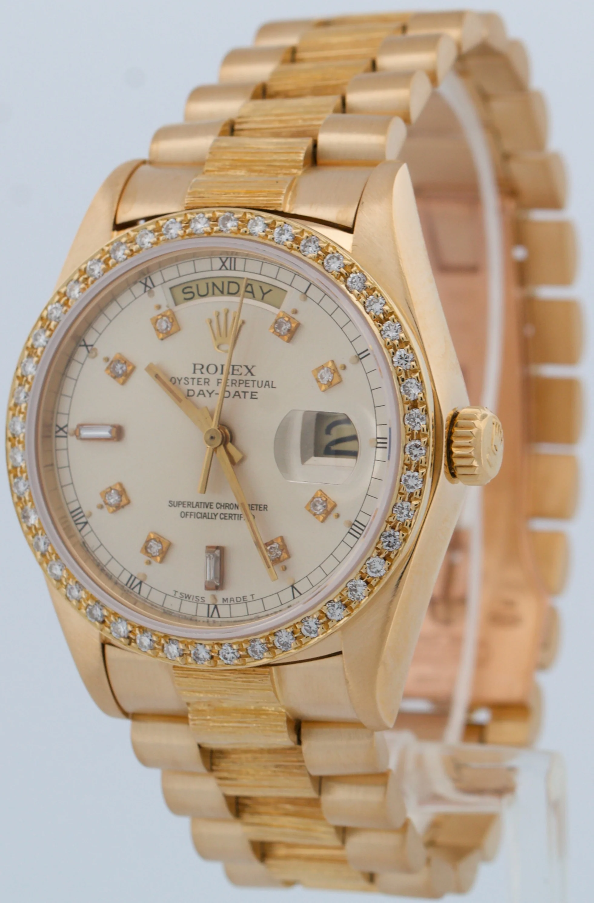 VINTAGE Rolex Day-Date President SILVER DIAMOND BARK 36mm 18K Yellow Gold 18038 - Image 3
