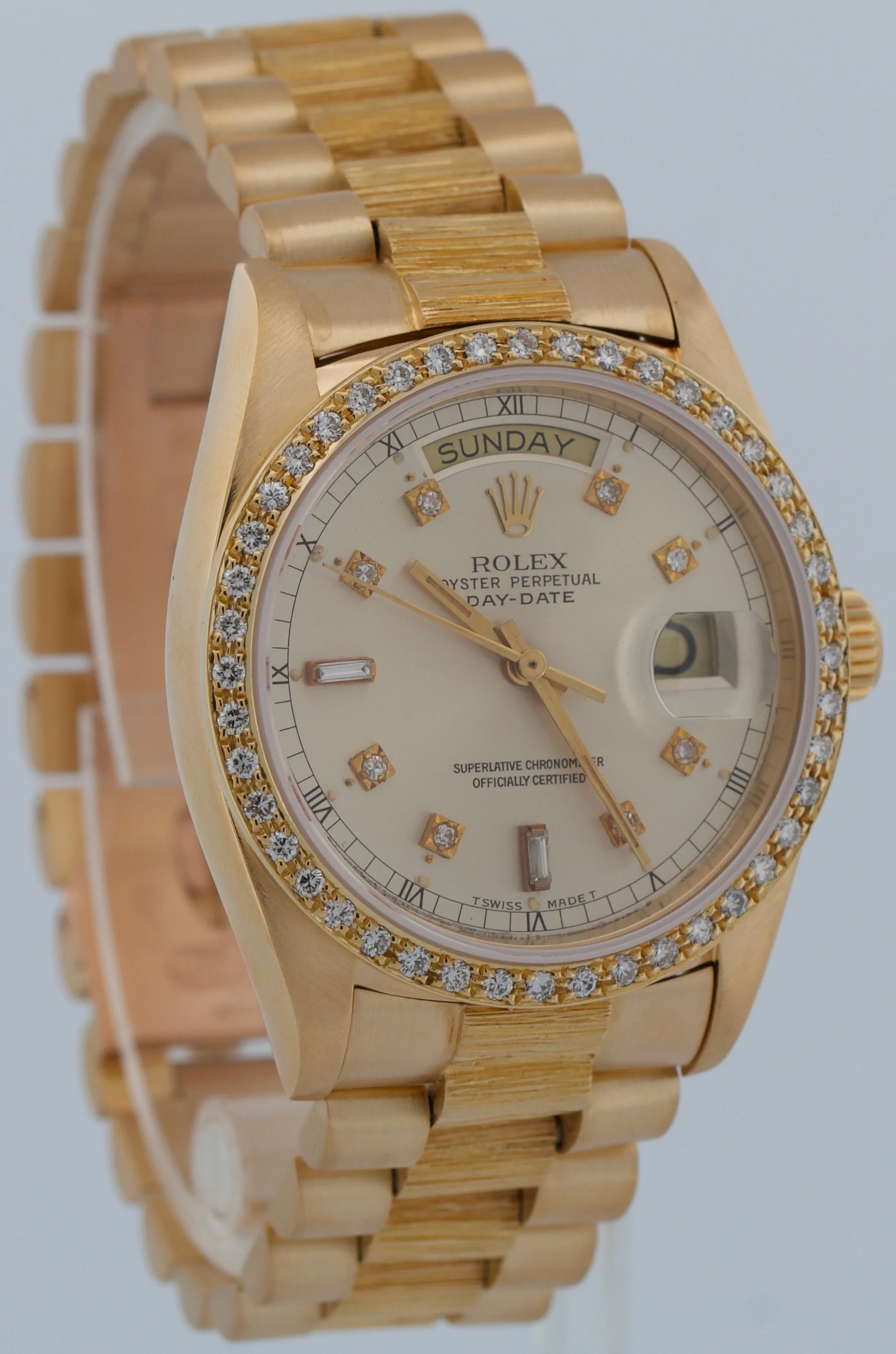 VINTAGE Rolex Day-Date President SILVER DIAMOND BARK 36mm 18K Yellow Gold 18038 - Image 4