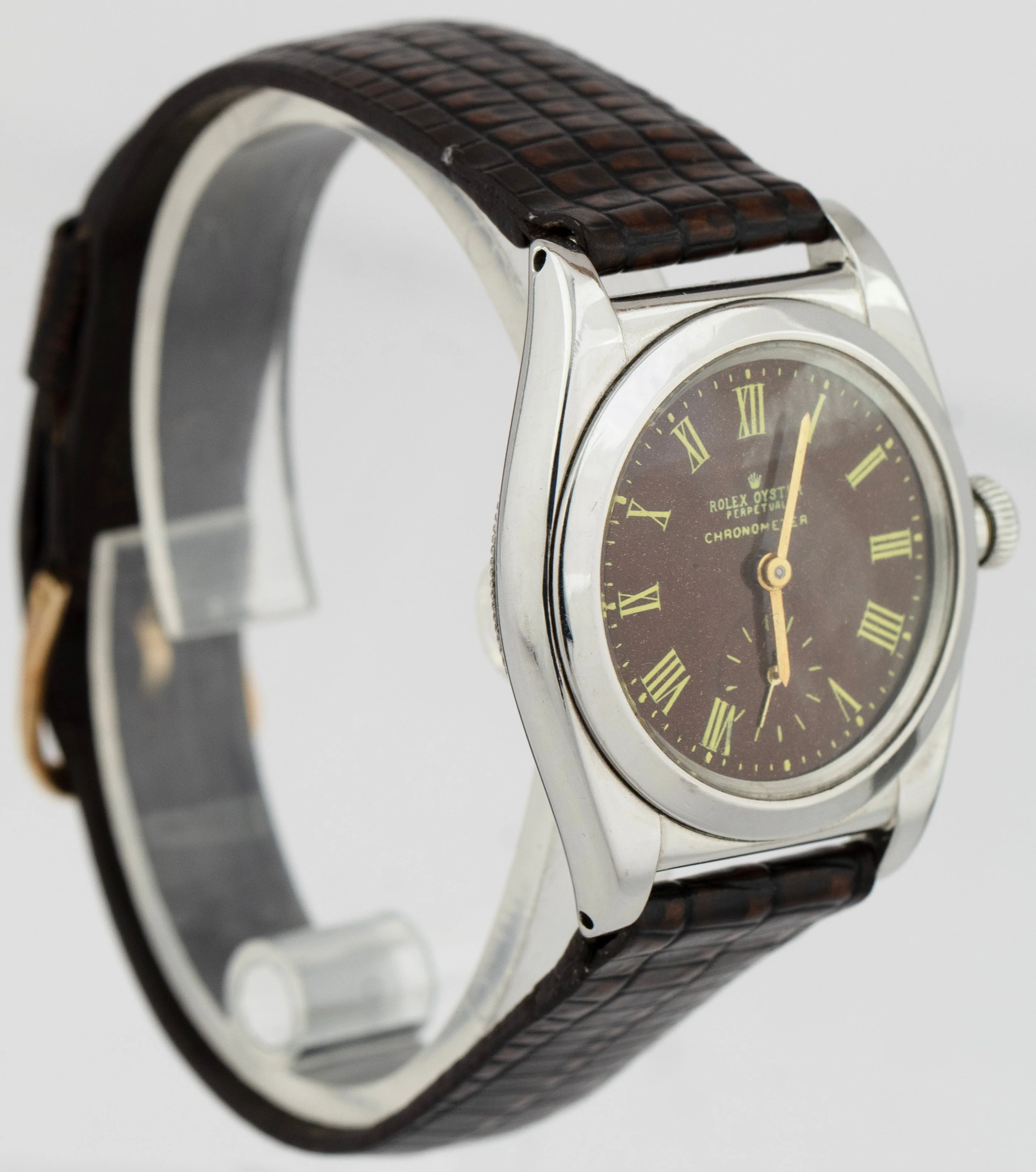 Vintage Rolex Oyster Perpetual Brown Stainless Steel Bubbleback 32mm Watch - Image 3