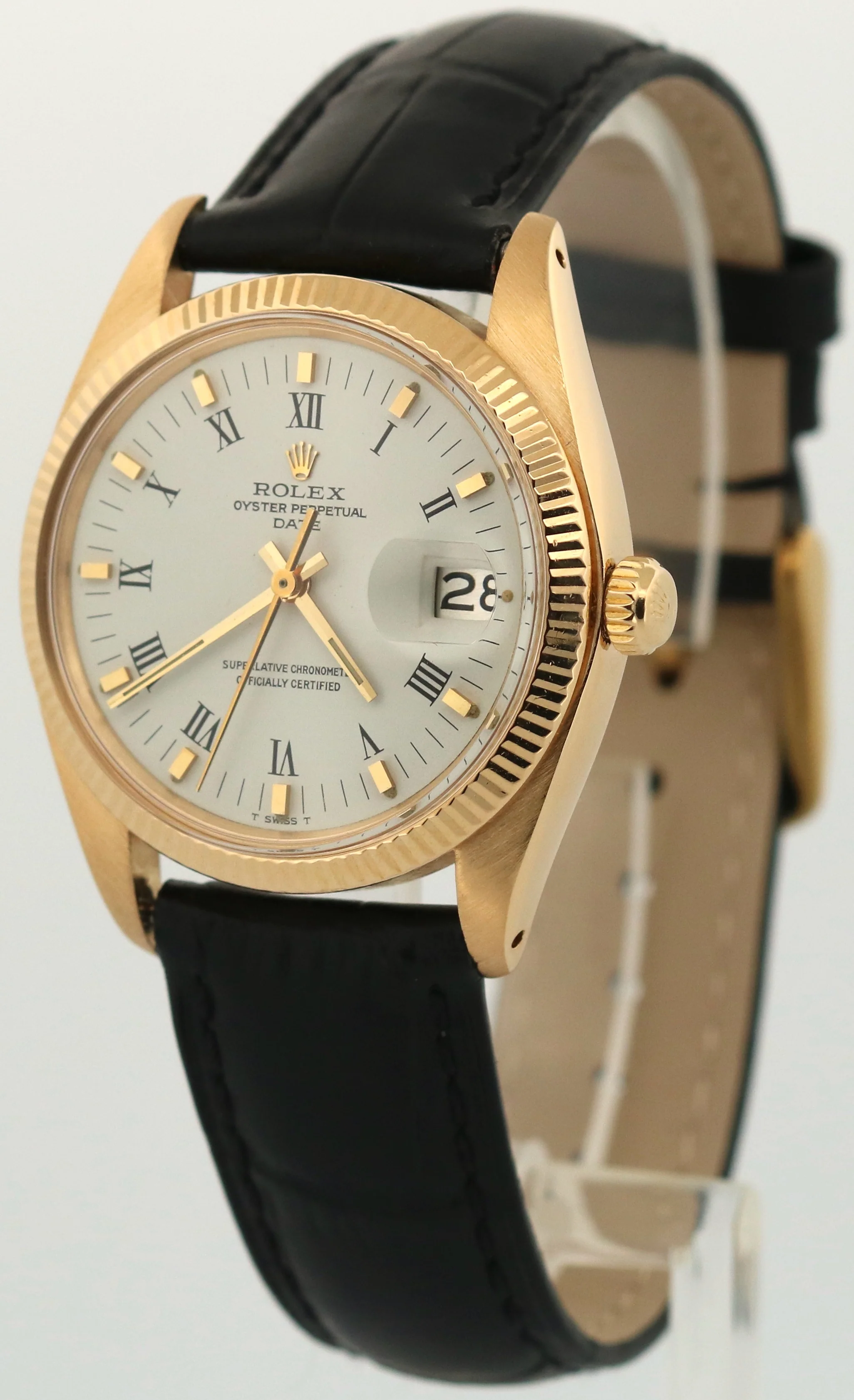 VINTAGE Rolex Oyster Perpetual Date 34mm WHITE BUCKLEY 18K Yellow Gold 1503 - Image 3