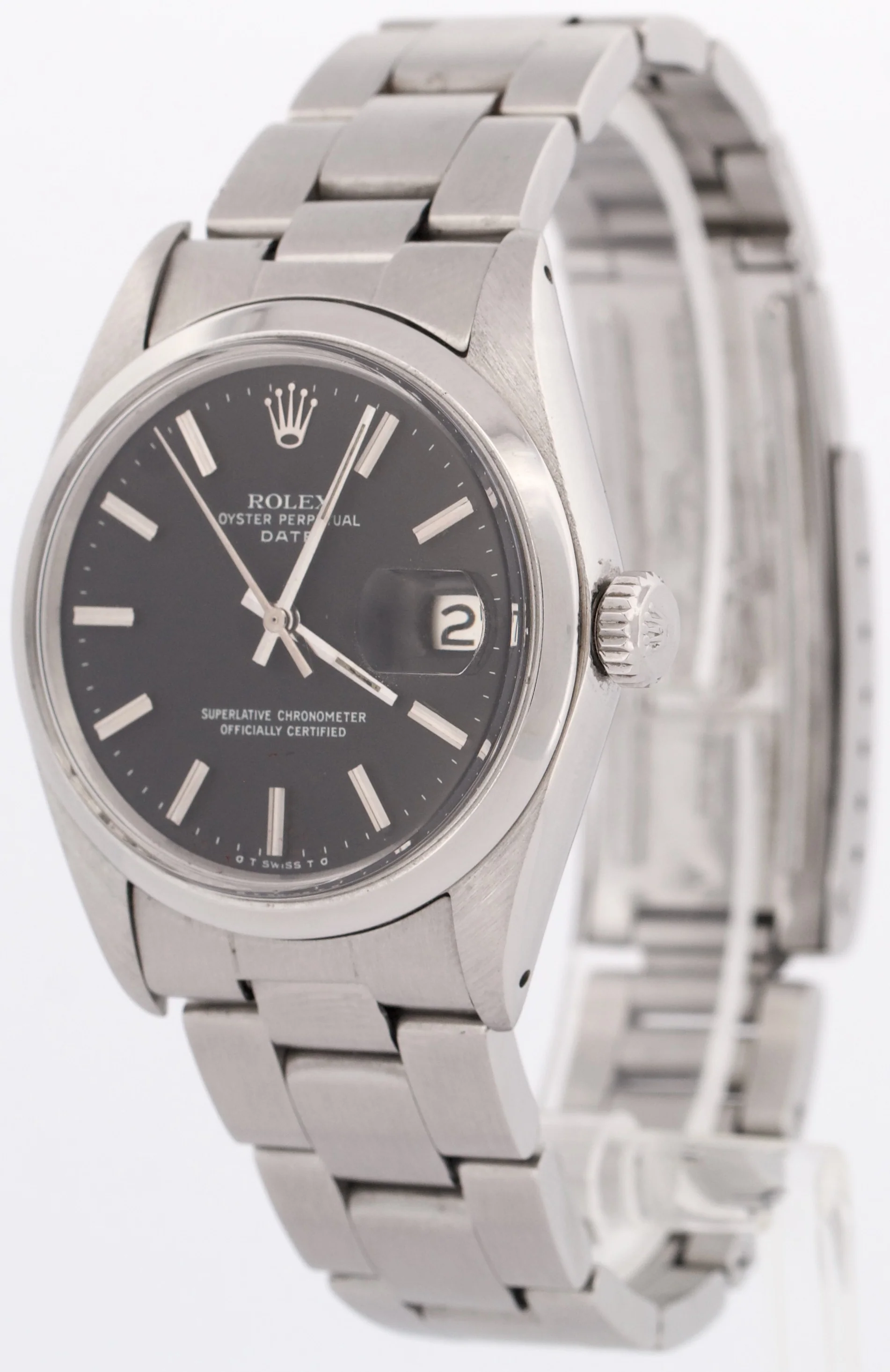 VINTAGE Rolex Oyster Perpetual Date BLACK Stainless Steel Oyster 34mm Watch 1500 - Image 3