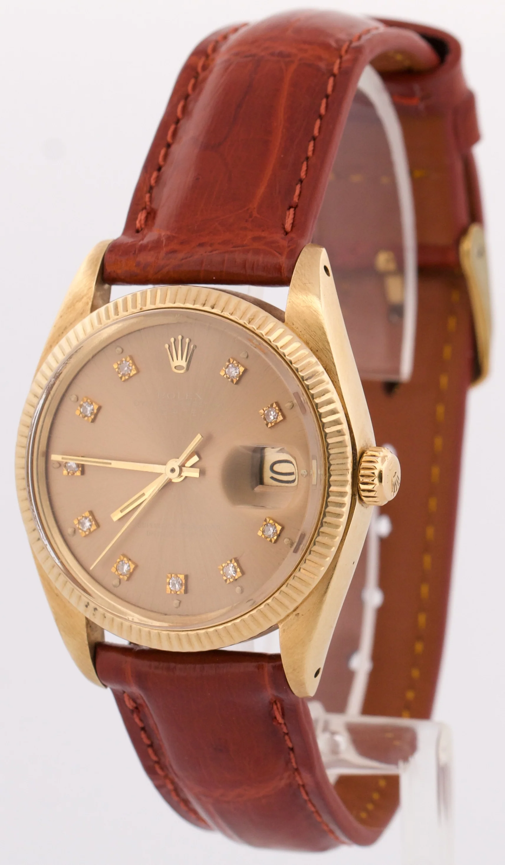 VINTAGE Rolex Oyster Perpetual Date TOBACCO DIAMOND 18K Yellow Gold 34mm 1501 - Image 3