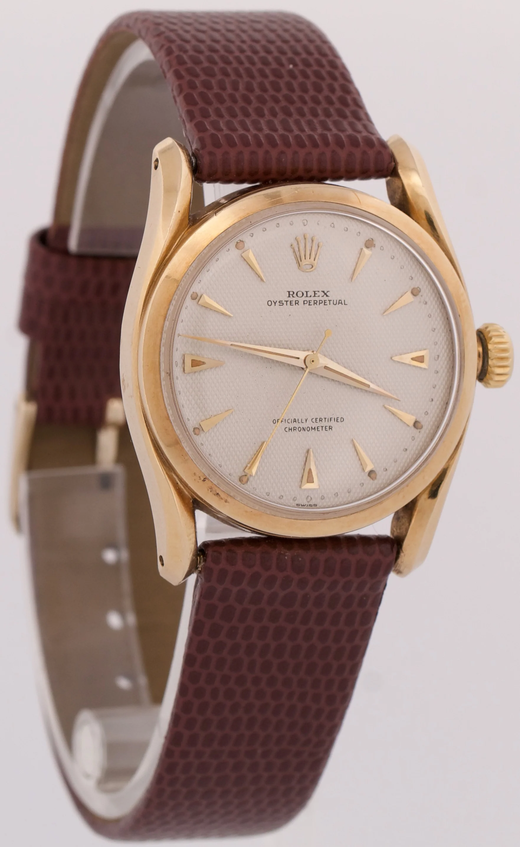 VINTAGE Rolex Oyster Perpetual IVORY HONEYCOMB 14K Yellow Gold BOMBAY 33mm 6090 - Image 3