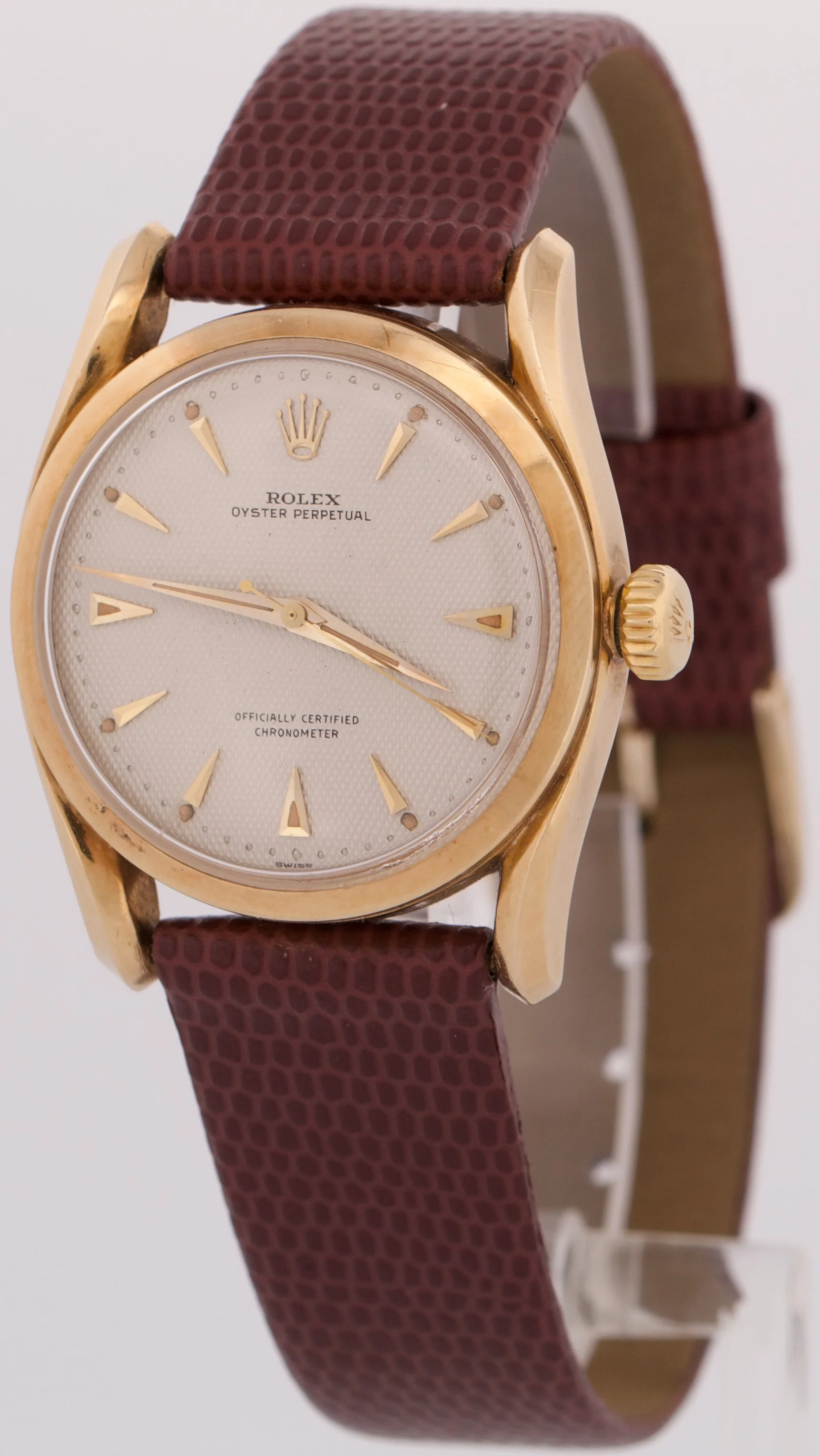 VINTAGE Rolex Oyster Perpetual IVORY HONEYCOMB 14K Yellow Gold BOMBAY 33mm 6090 - Image 4