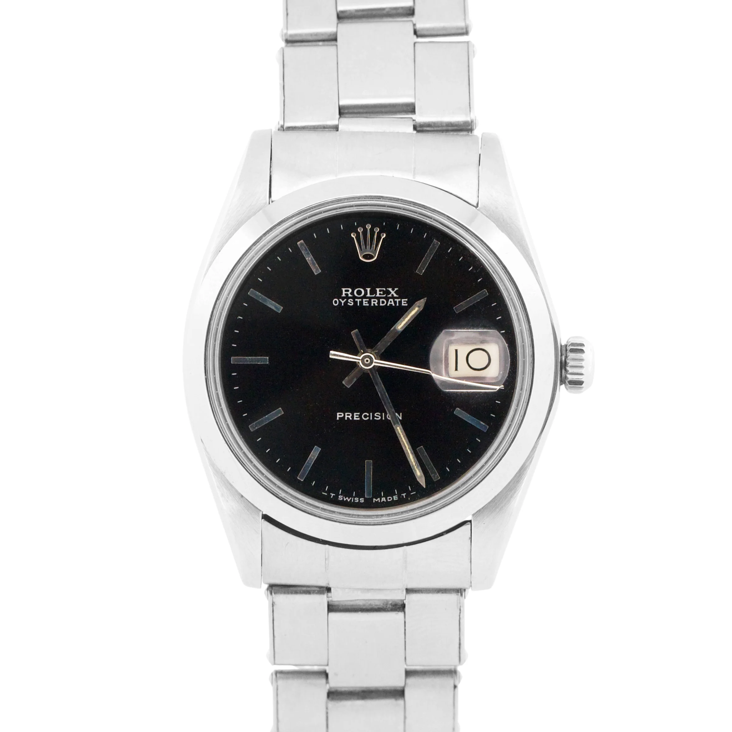 VINTAGE Rolex Oysterdate Precision BLACK Stainless Steel Oyster 34mm Watch 6694