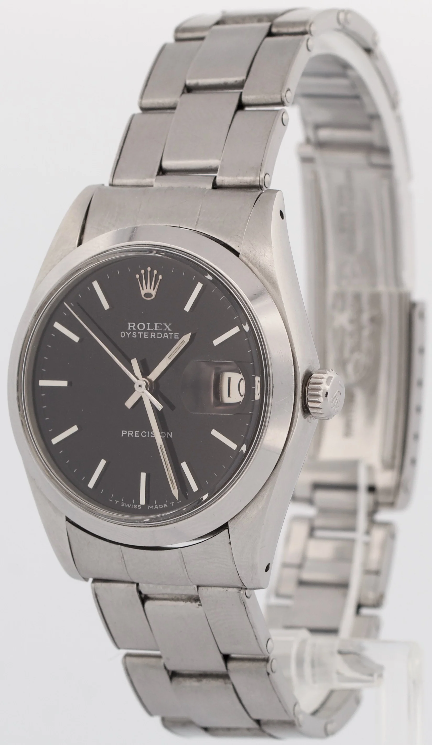 VINTAGE Rolex Oysterdate Precision BLACK Stainless Steel Oyster 34mm Watch 6694 - Image 3