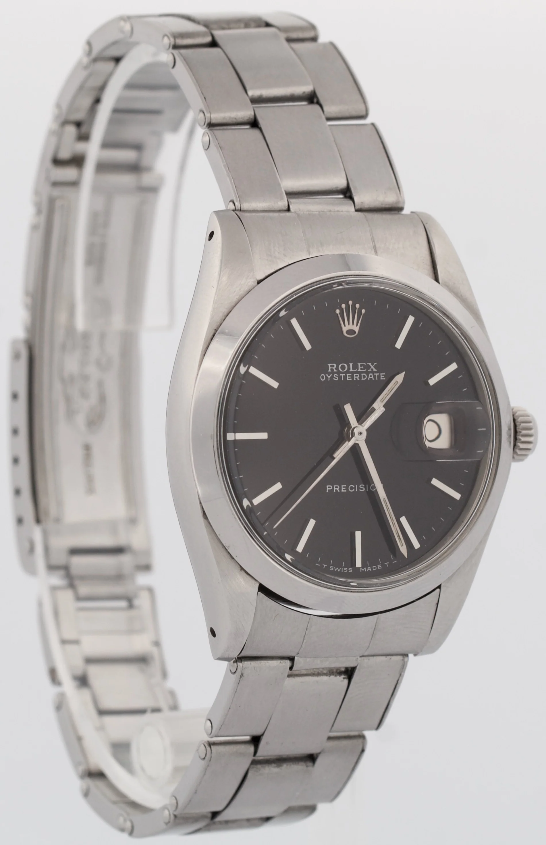 VINTAGE Rolex Oysterdate Precision BLACK Stainless Steel Oyster 34mm Watch 6694 - Image 4