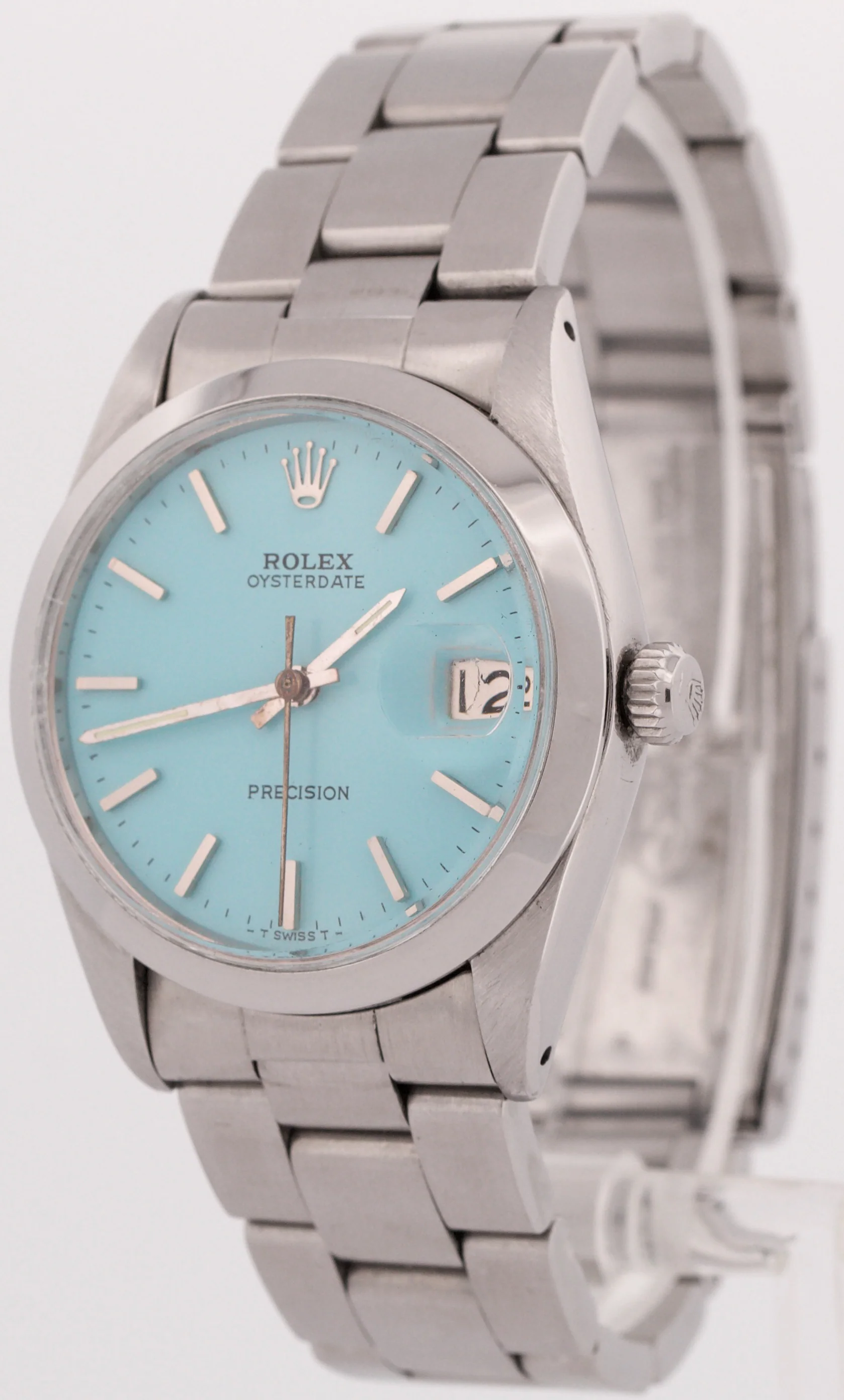 VINTAGE Rolex Oysterdate Precision BLUE Stainless Steel Oyster 34mm Watch 6694 - Image 3