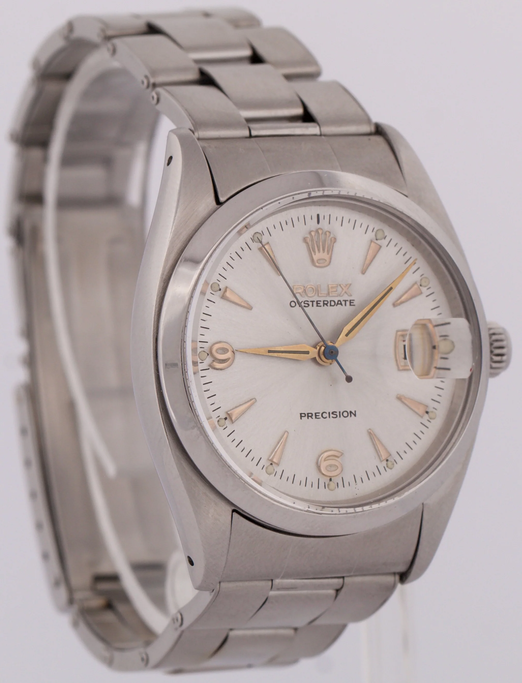 VINTAGE Rolex Oysterdate Precision PATINA SILVER Stainless Steel 34mm Watch 6494 - Image 4
