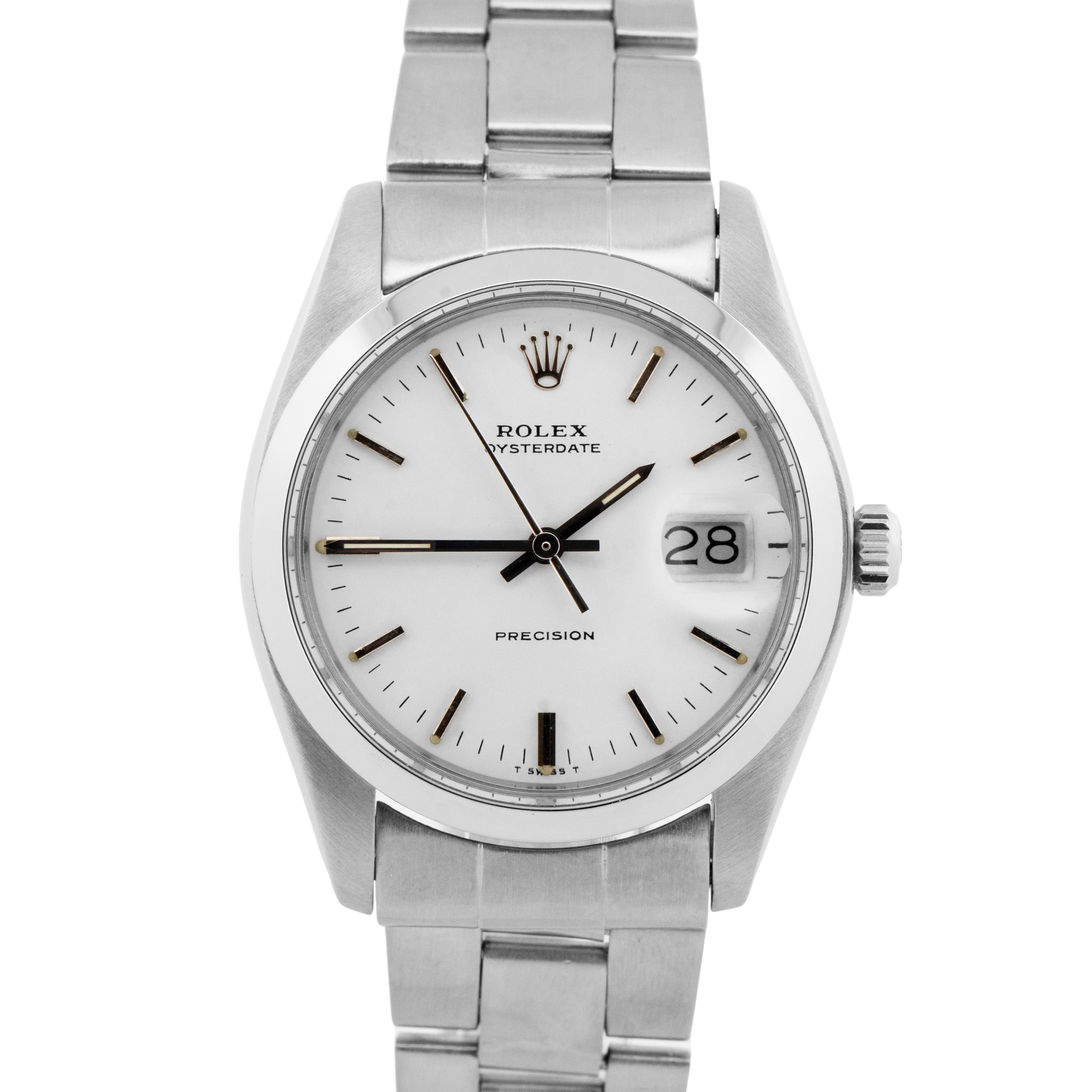 Vintage Rolex Oysterdate Precision White Stainless Steel 34mm Watch 6694