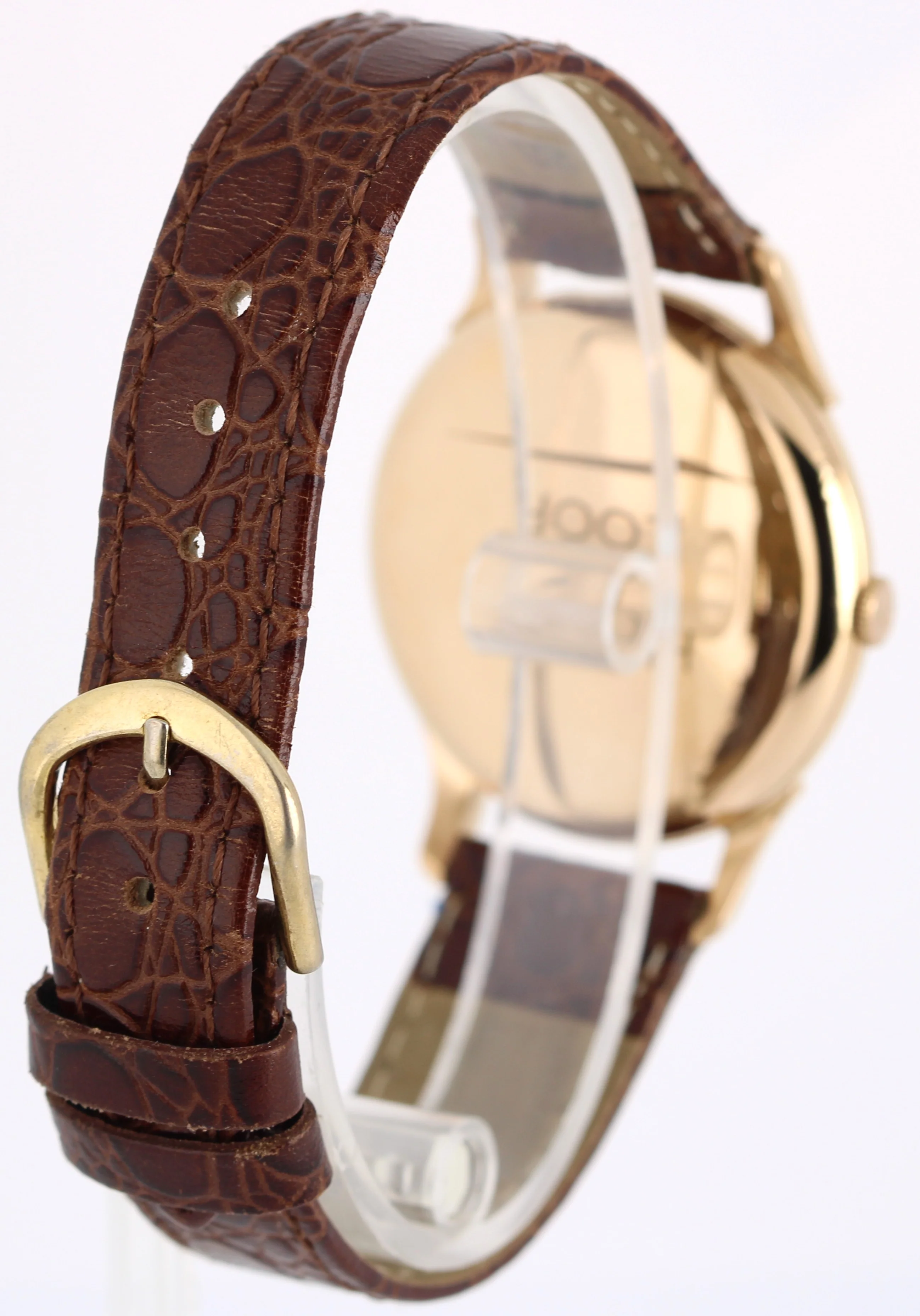 VINTAGE Rolex Precision 18k Rose Gold Silver 35mm Brown Leather Dress Watch - Image 5