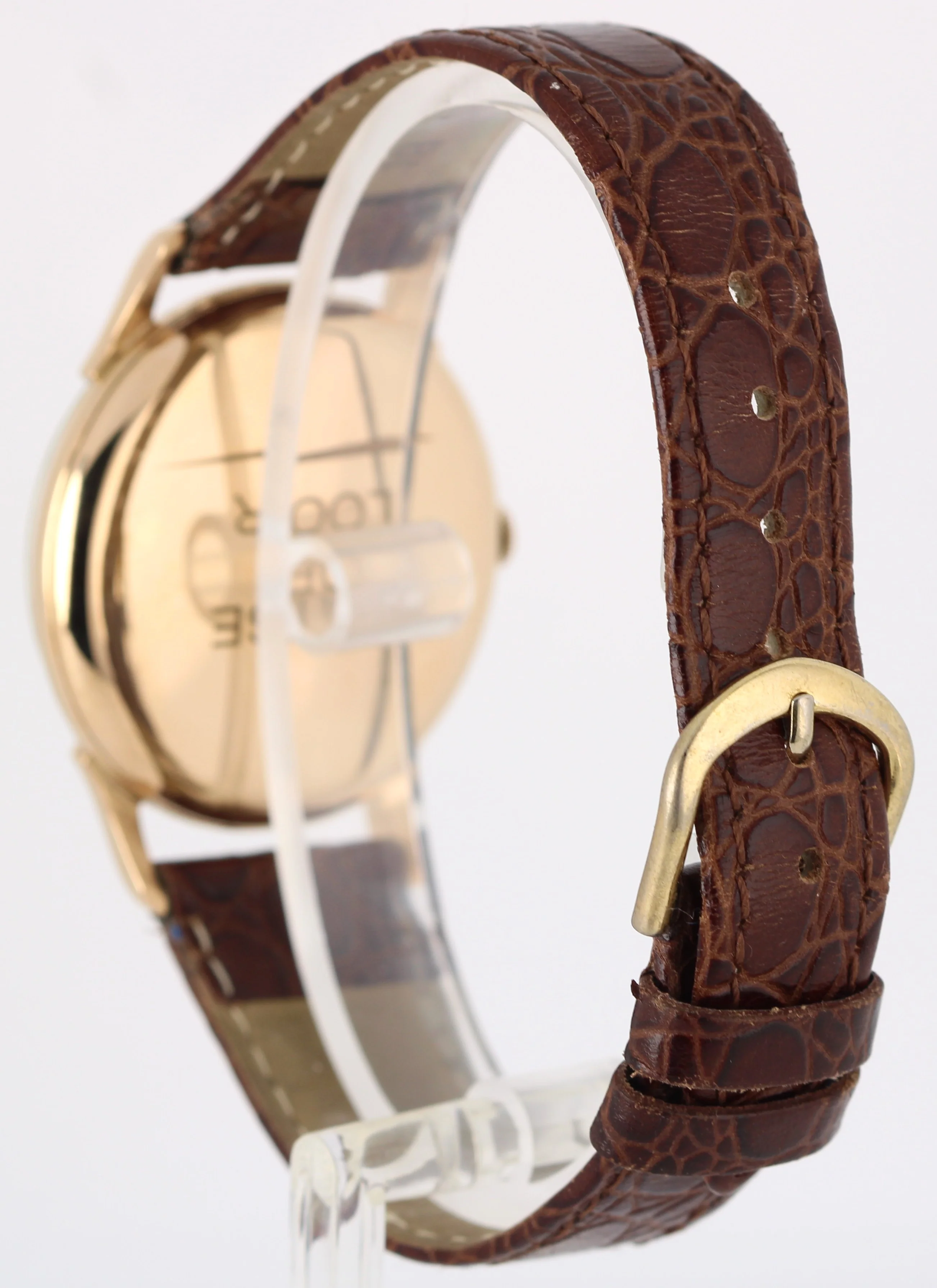 VINTAGE Rolex Precision 18k Rose Gold Silver 35mm Brown Leather Dress Watch - Image 6