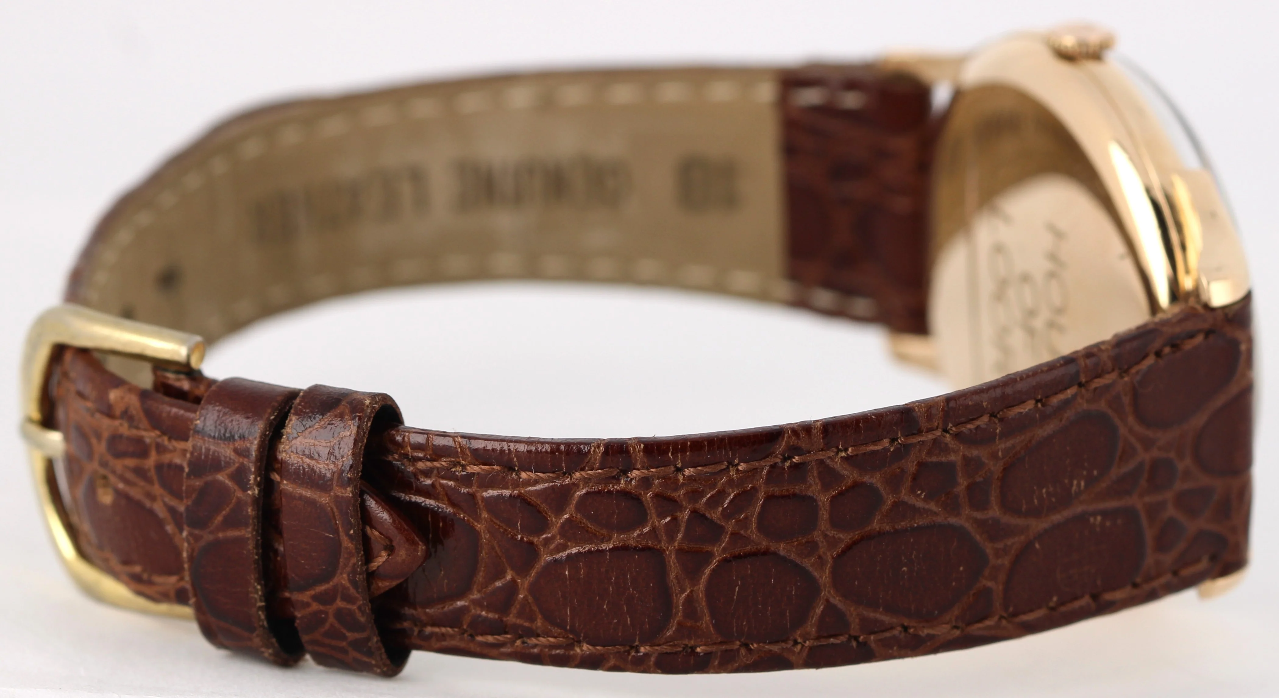 VINTAGE Rolex Precision 18k Rose Gold Silver 35mm Brown Leather Dress Watch - Image 8