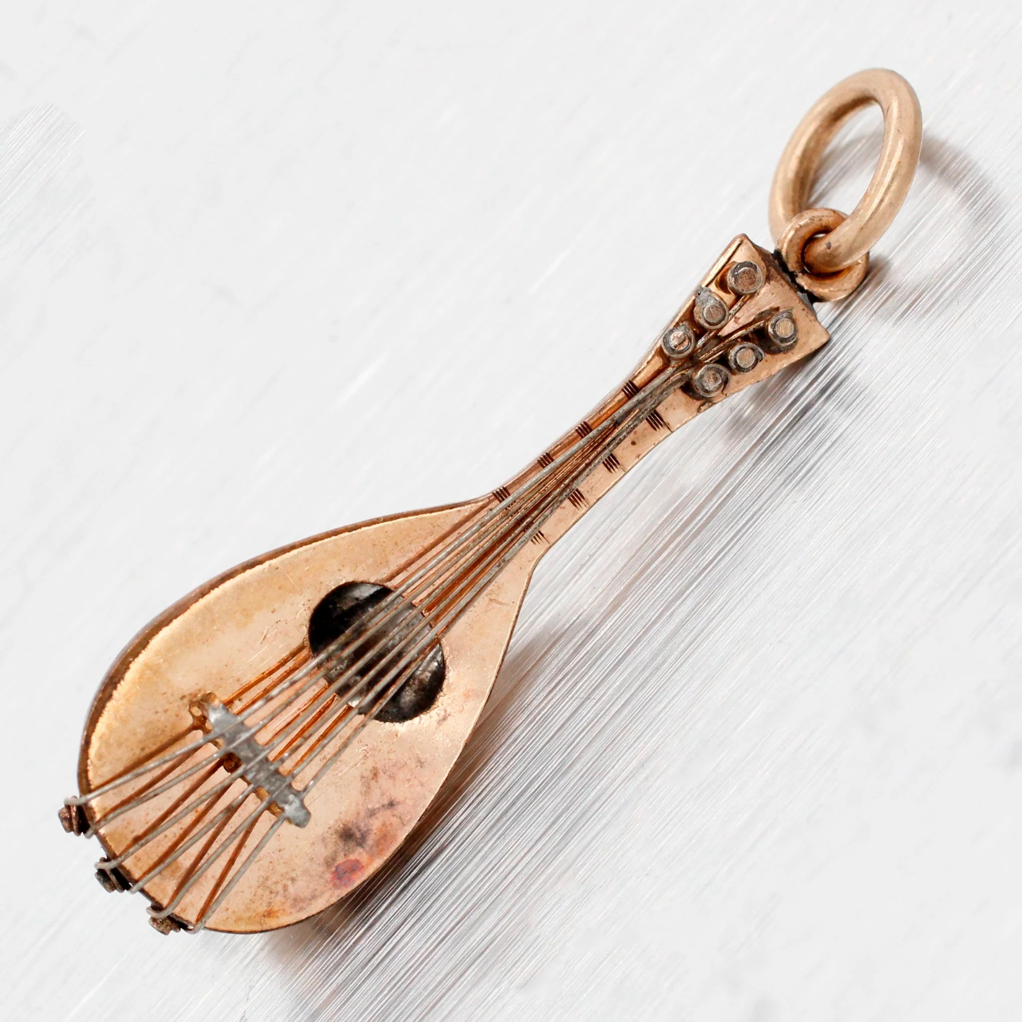 Vintage Solid 14k Yellow Gold Mandolin Charm - Music Pendant