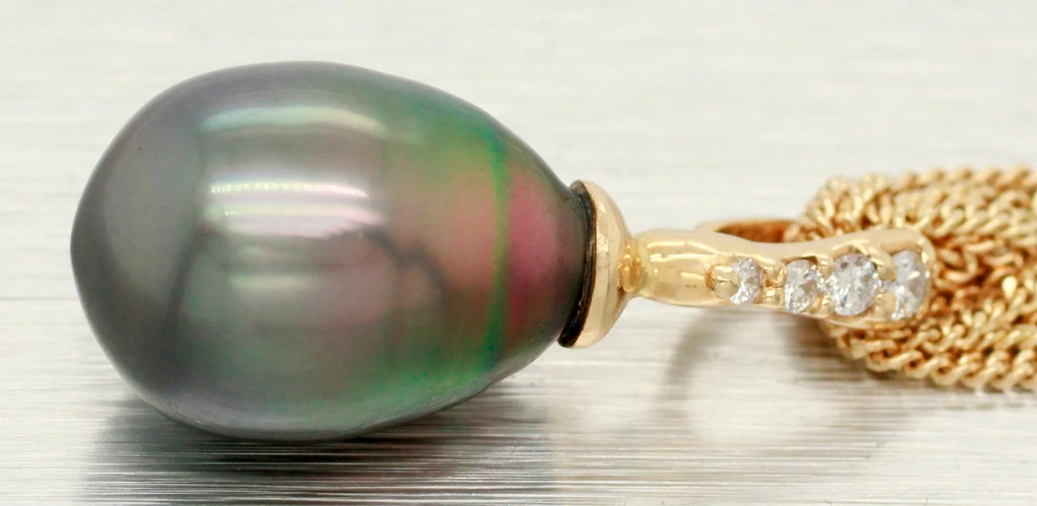 Vintage Tahitian Black Pearl Pendant - 14k Yellow Gold Chain Necklace 18" - Image 3