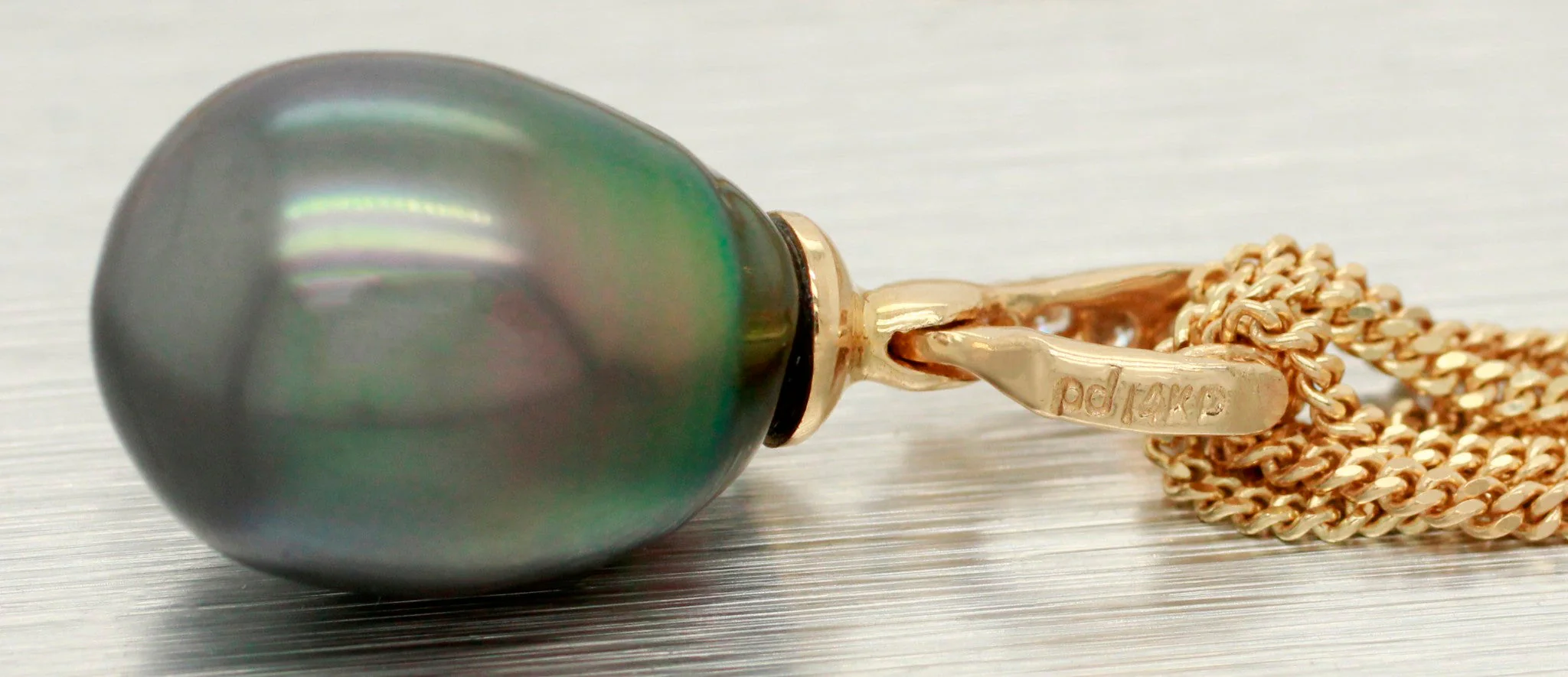 Vintage Tahitian Black Pearl Pendant - 14k Yellow Gold Chain Necklace 18" - Image 6