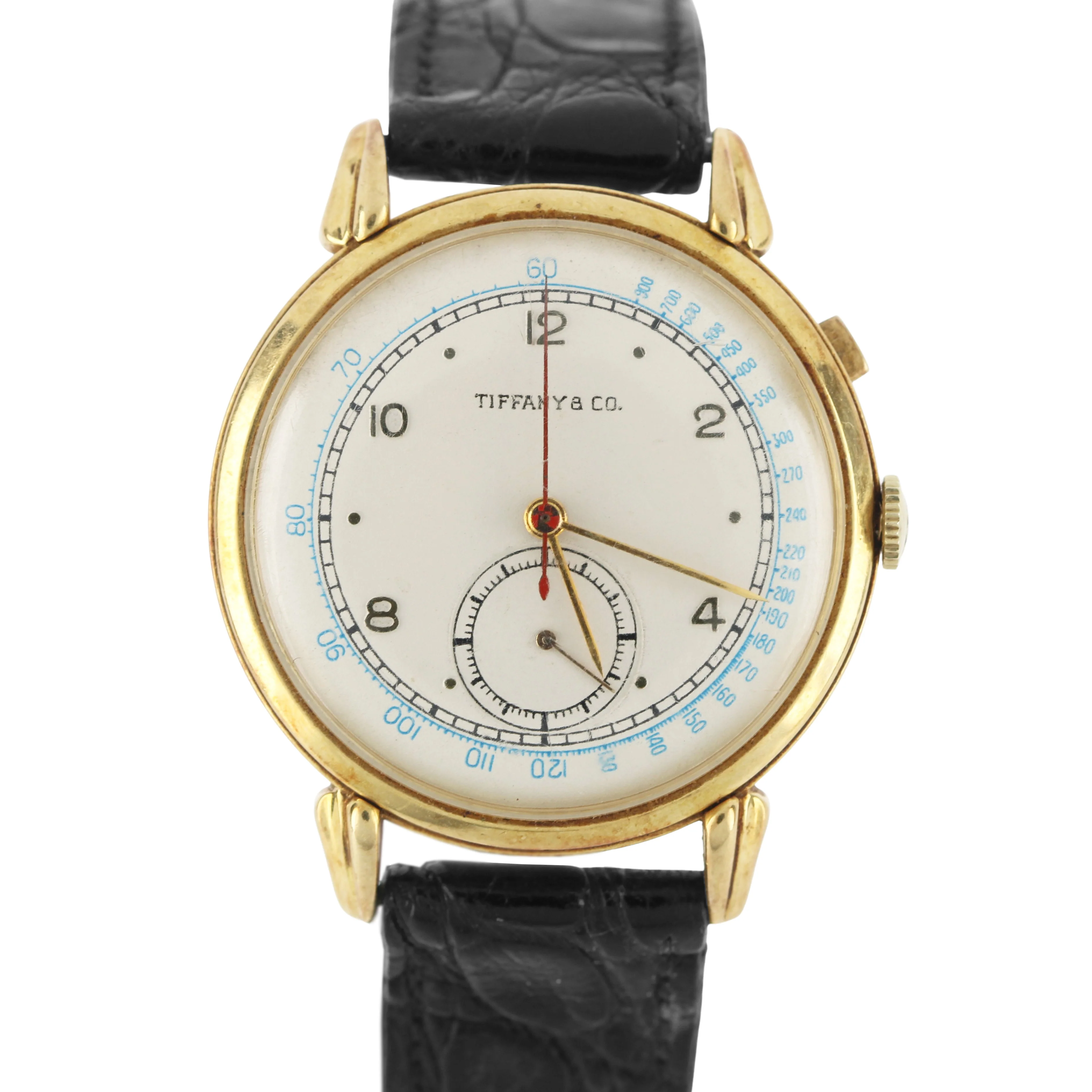 VINTAGE Tiffany & Co Chronograph 14k Yellow Gold Silver 35mm 44870 Manual Watch