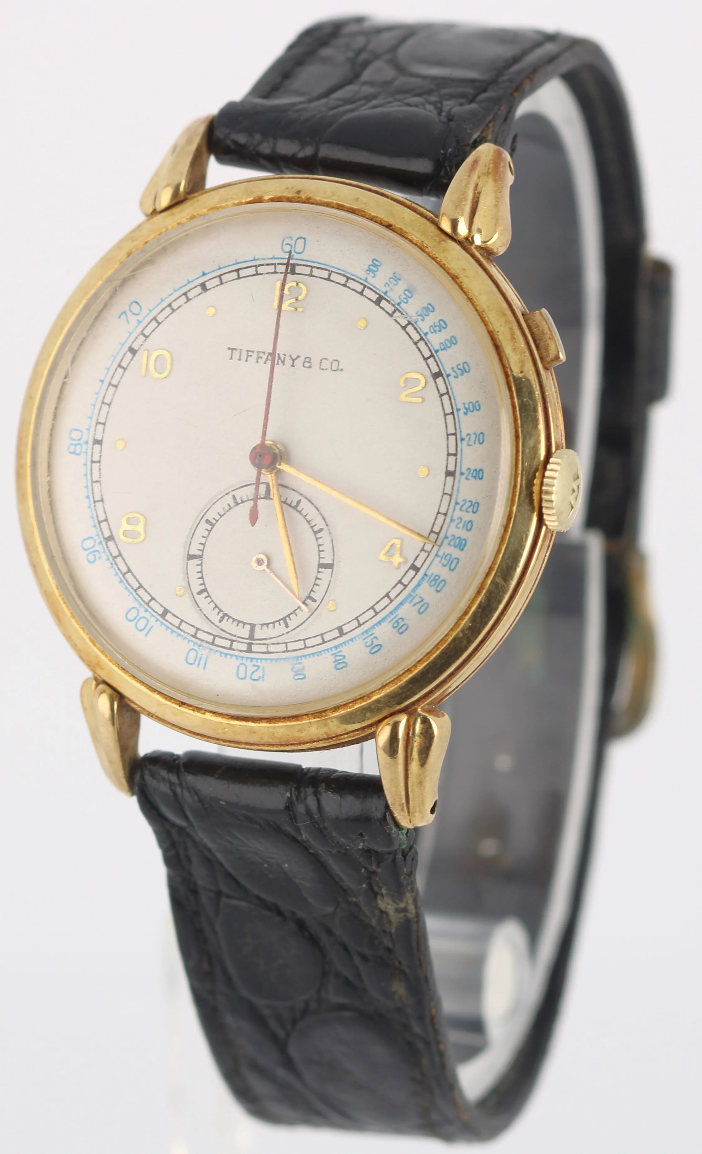VINTAGE Tiffany & Co Chronograph 14k Yellow Gold Silver 35mm 44870 Manual Watch - Image 3